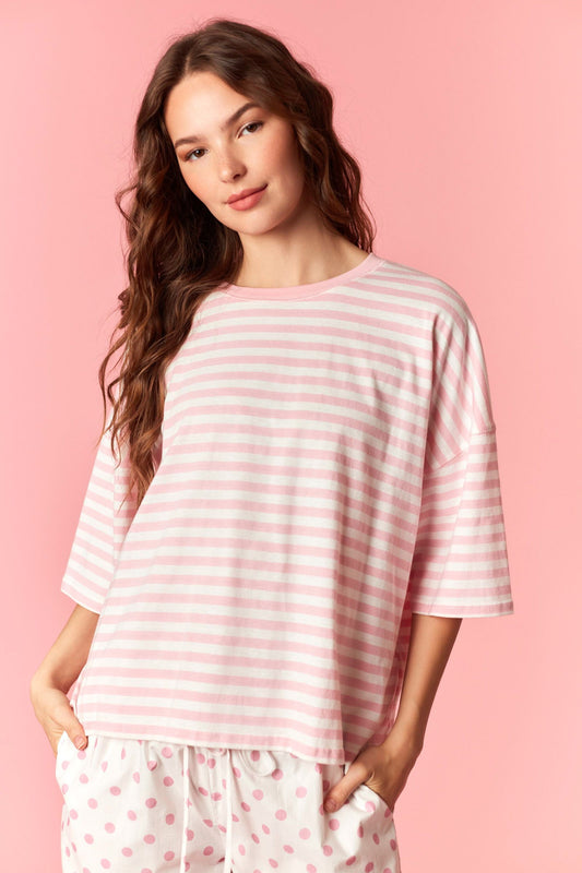 Blush Striped Oversized Tee