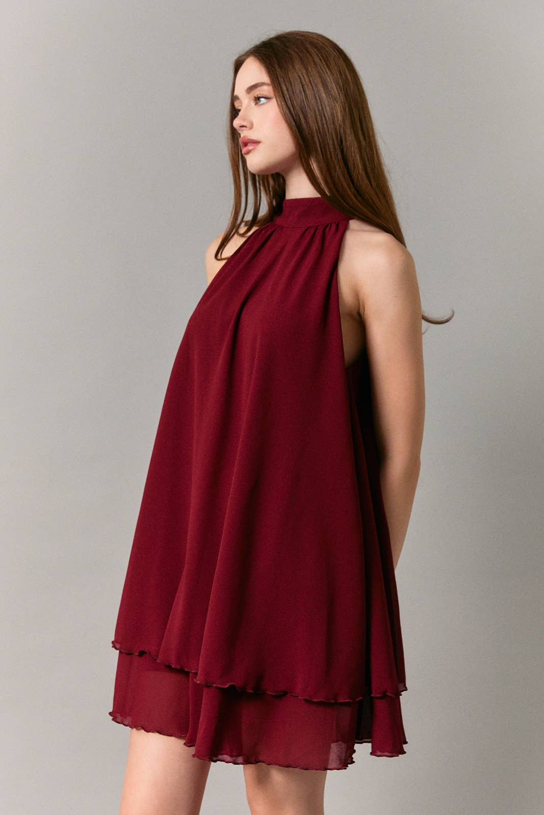 Crimson Halter Neck Mini Dress