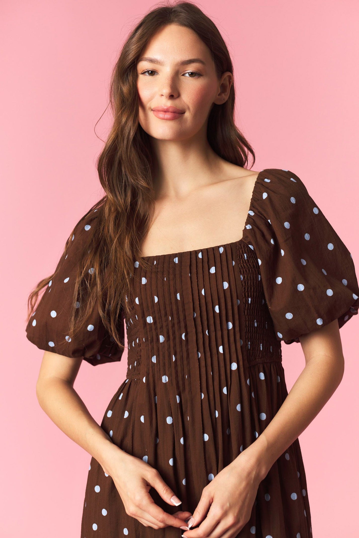 Blue & Brown Dot Midi Dress