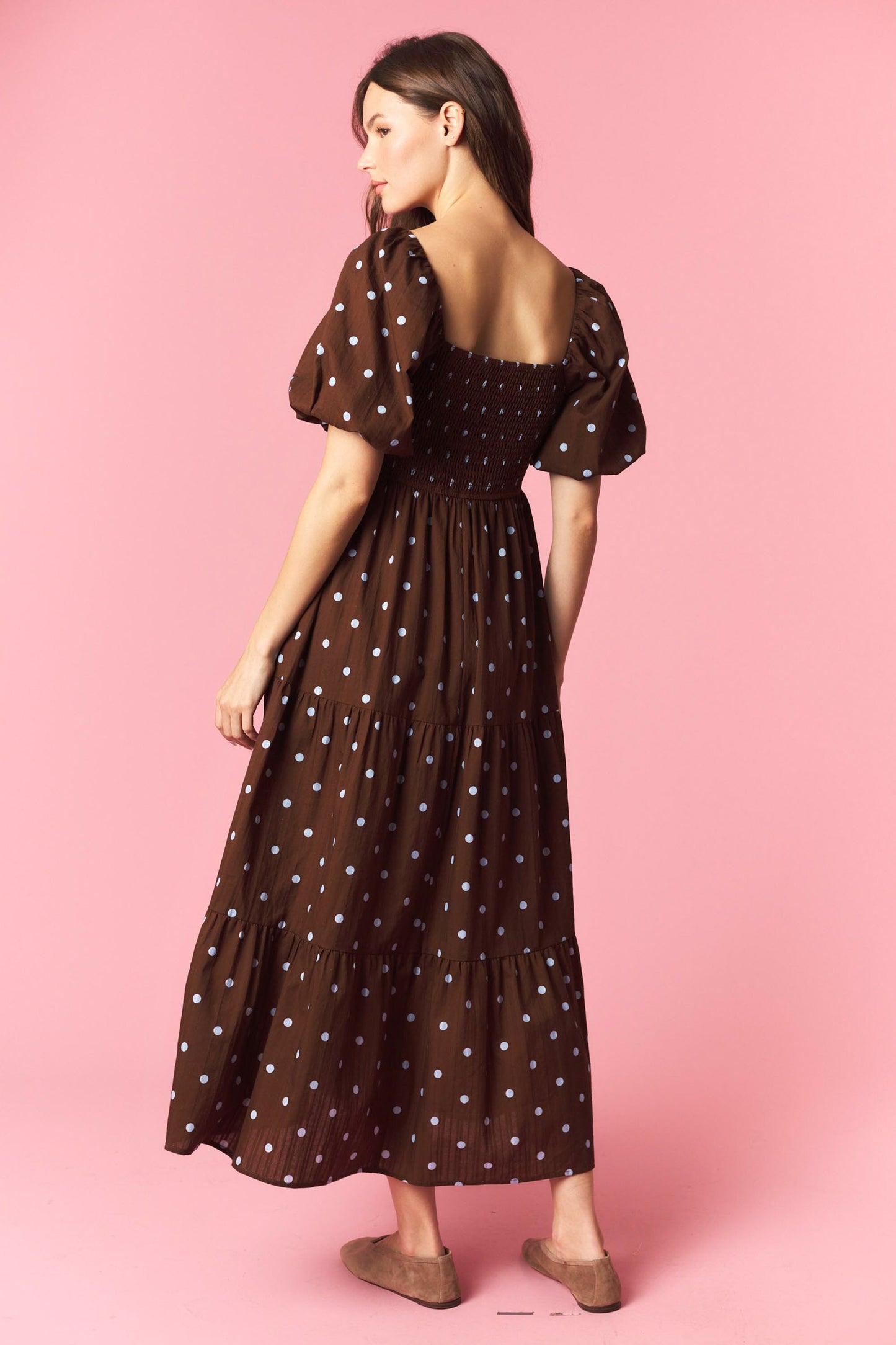 Blue & Brown Dot Midi Dress