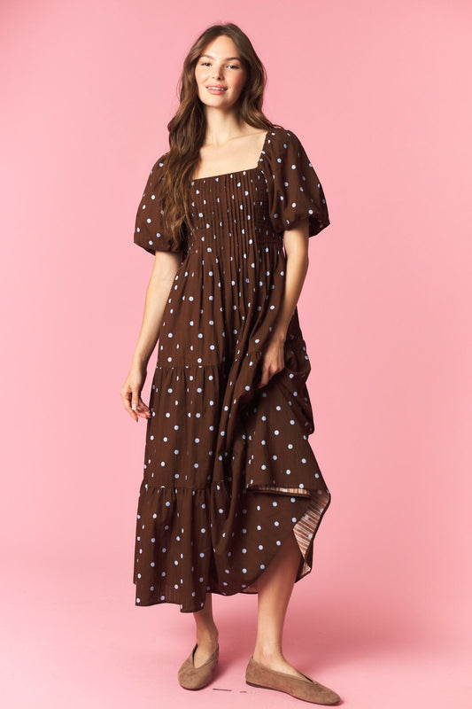 Blue & Brown Dot Midi Dress