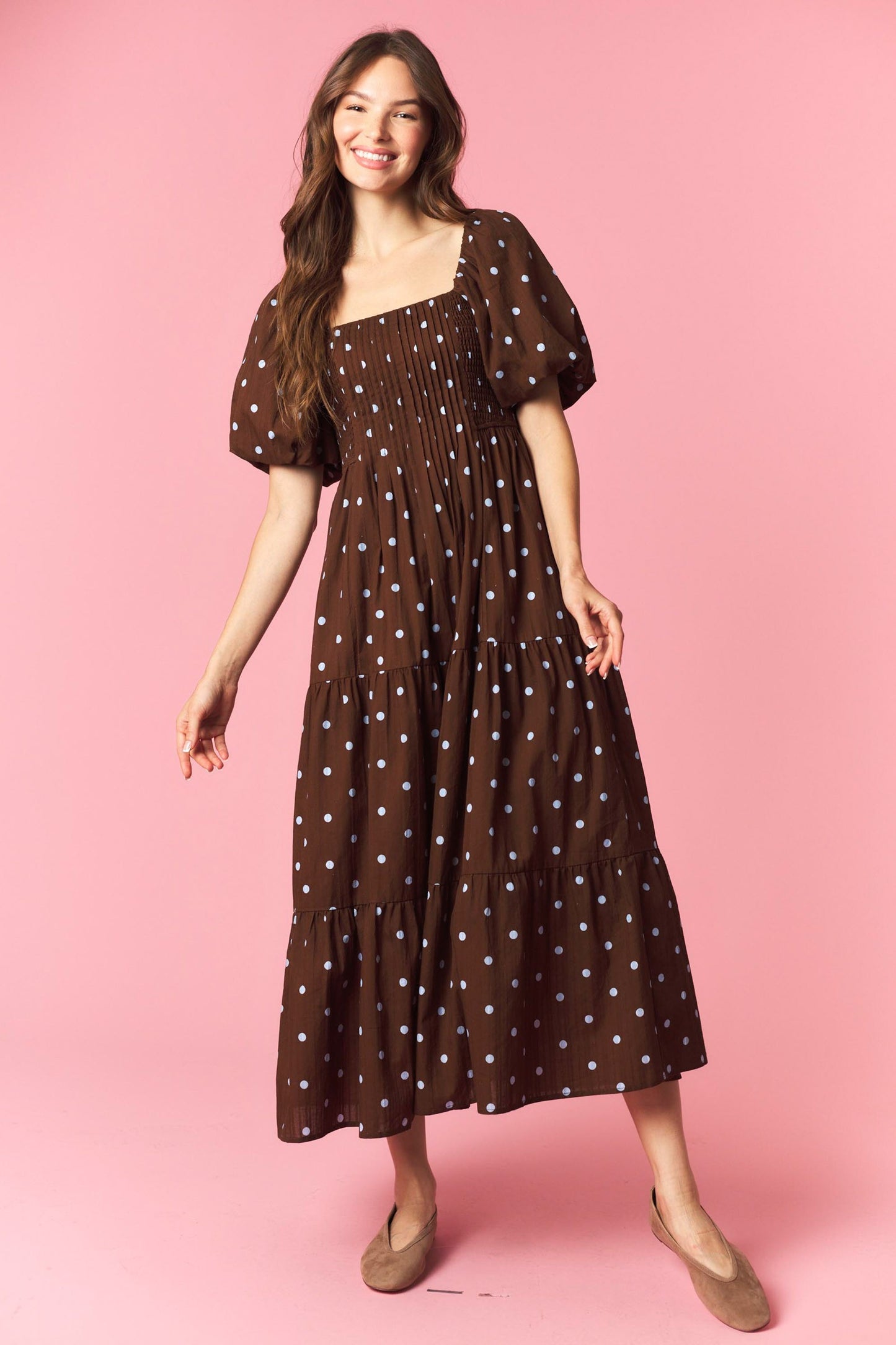 Blue & Brown Dot Midi Dress