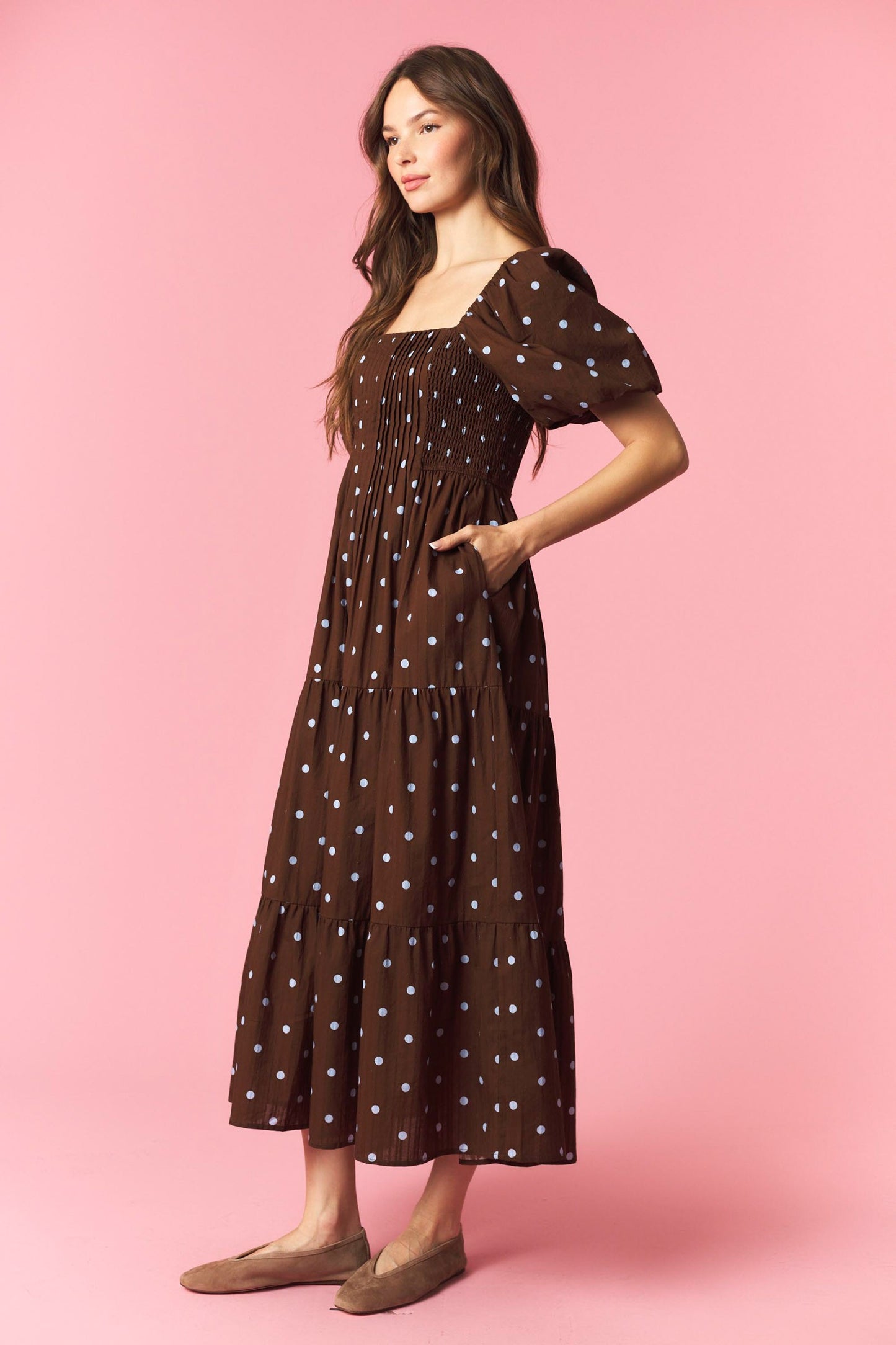 Blue & Brown Dot Midi Dress