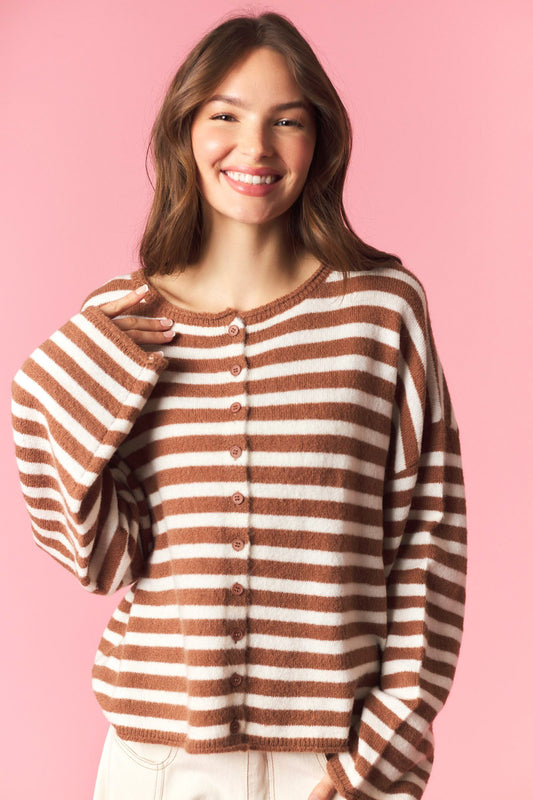 Cocoa Striped Button Up Cardigan