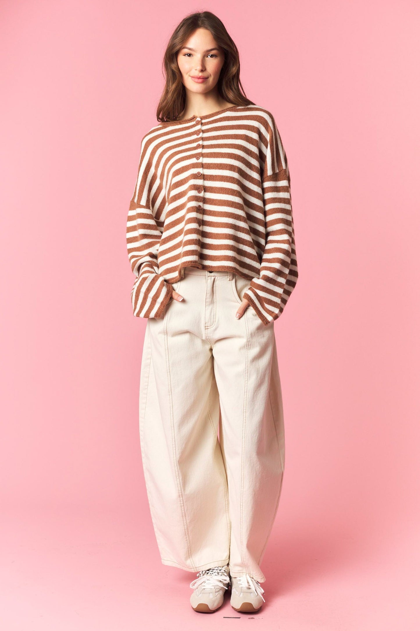 Cocoa Striped Button Up Cardigan