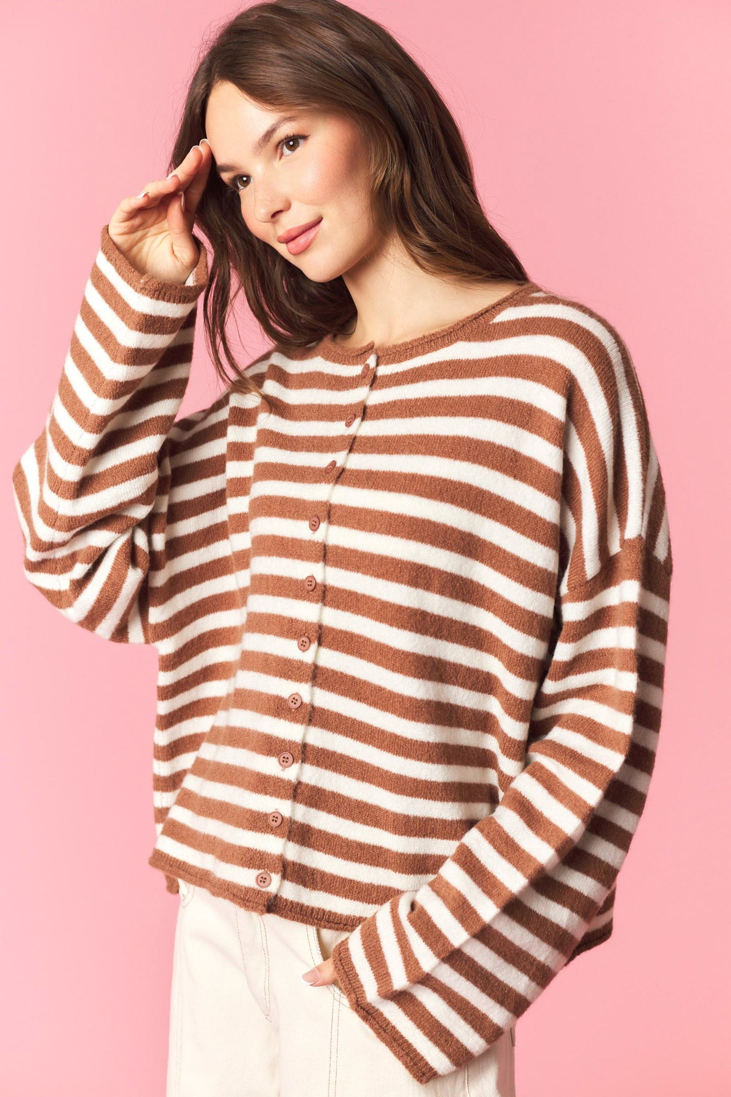 Cocoa Striped Button Up Cardigan