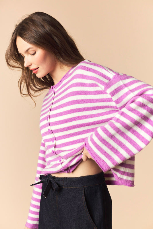 Violet Striped Button Up Cardigan