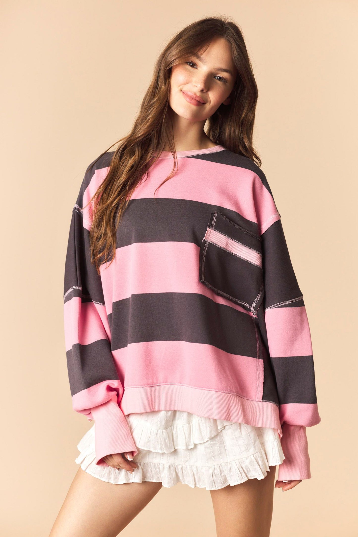 Pink Bold Stripe Oversized Sweatshirt
