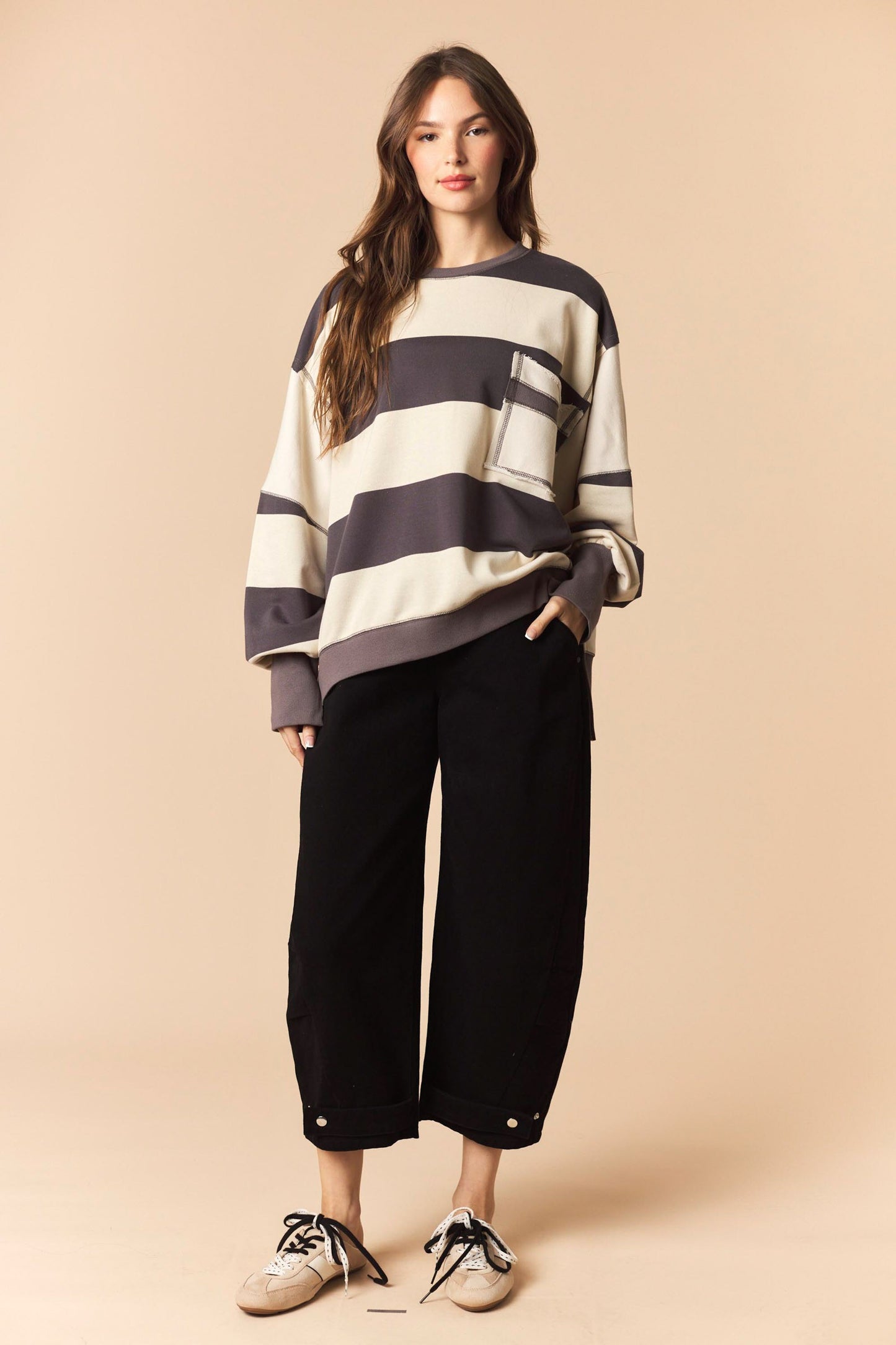 Charcoal Bold Stripe Oversized Sweatshirt
