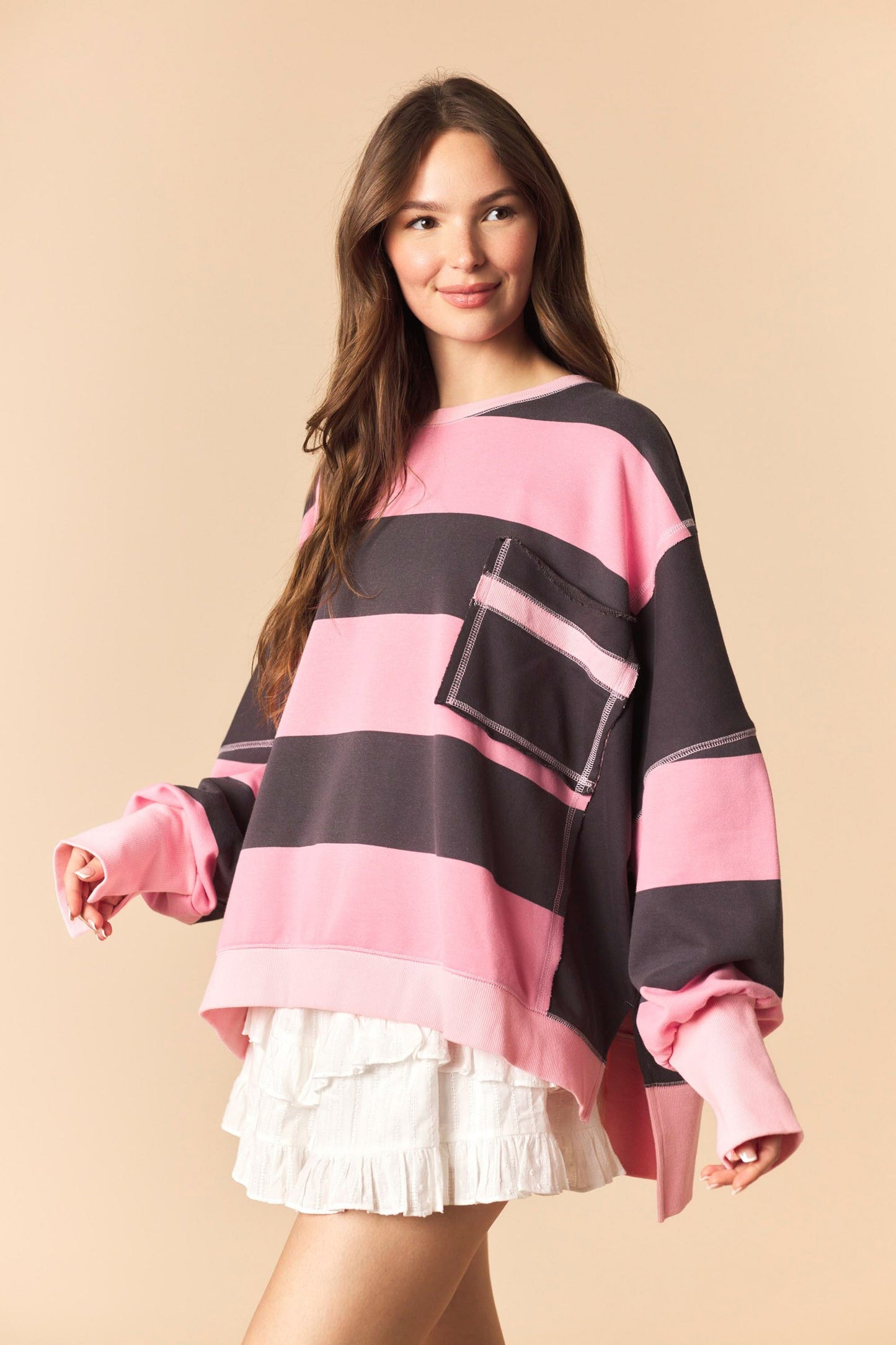 Pink Bold Stripe Oversized Sweatshirt