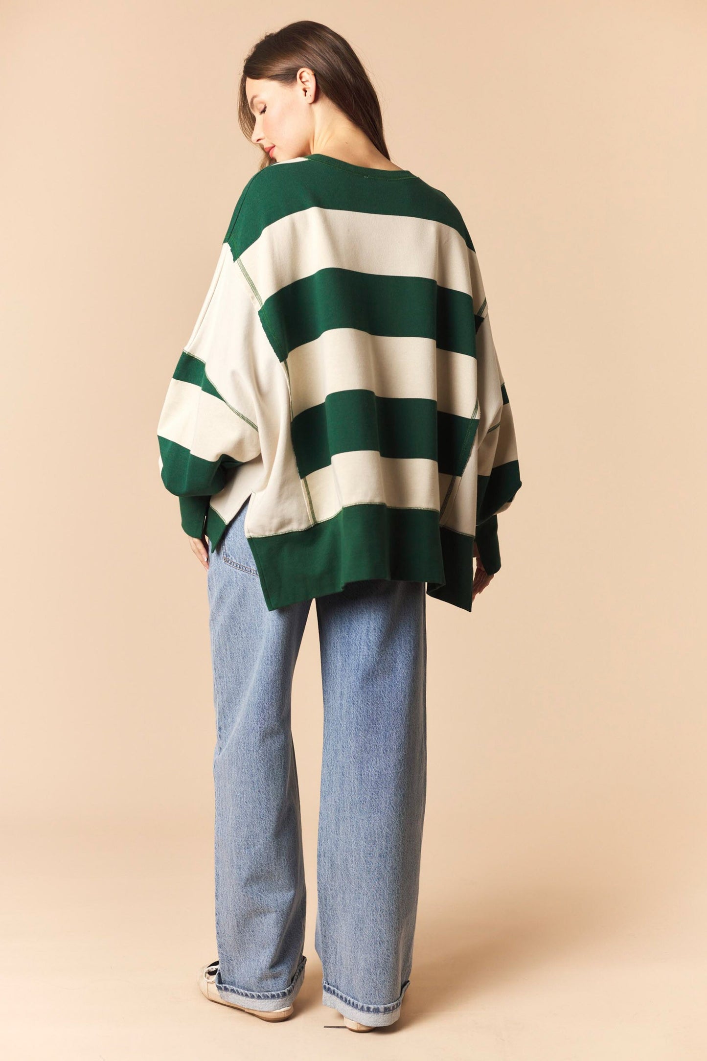 Green Bold Stripe Oversized Sweatshirt