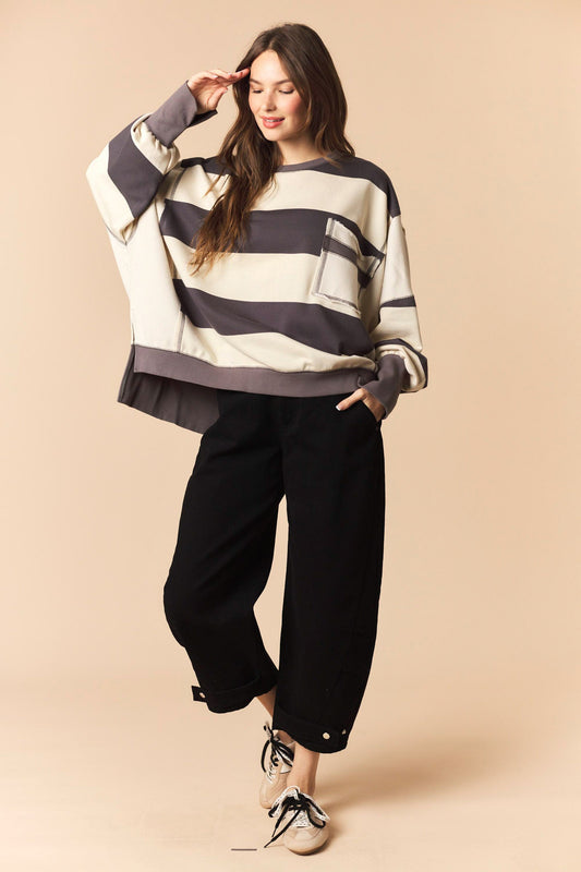 Charcoal Bold Stripe Oversized Sweatshirt