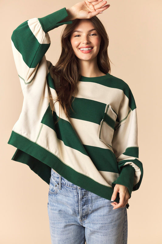 Green Bold Stripe Oversized Sweatshirt