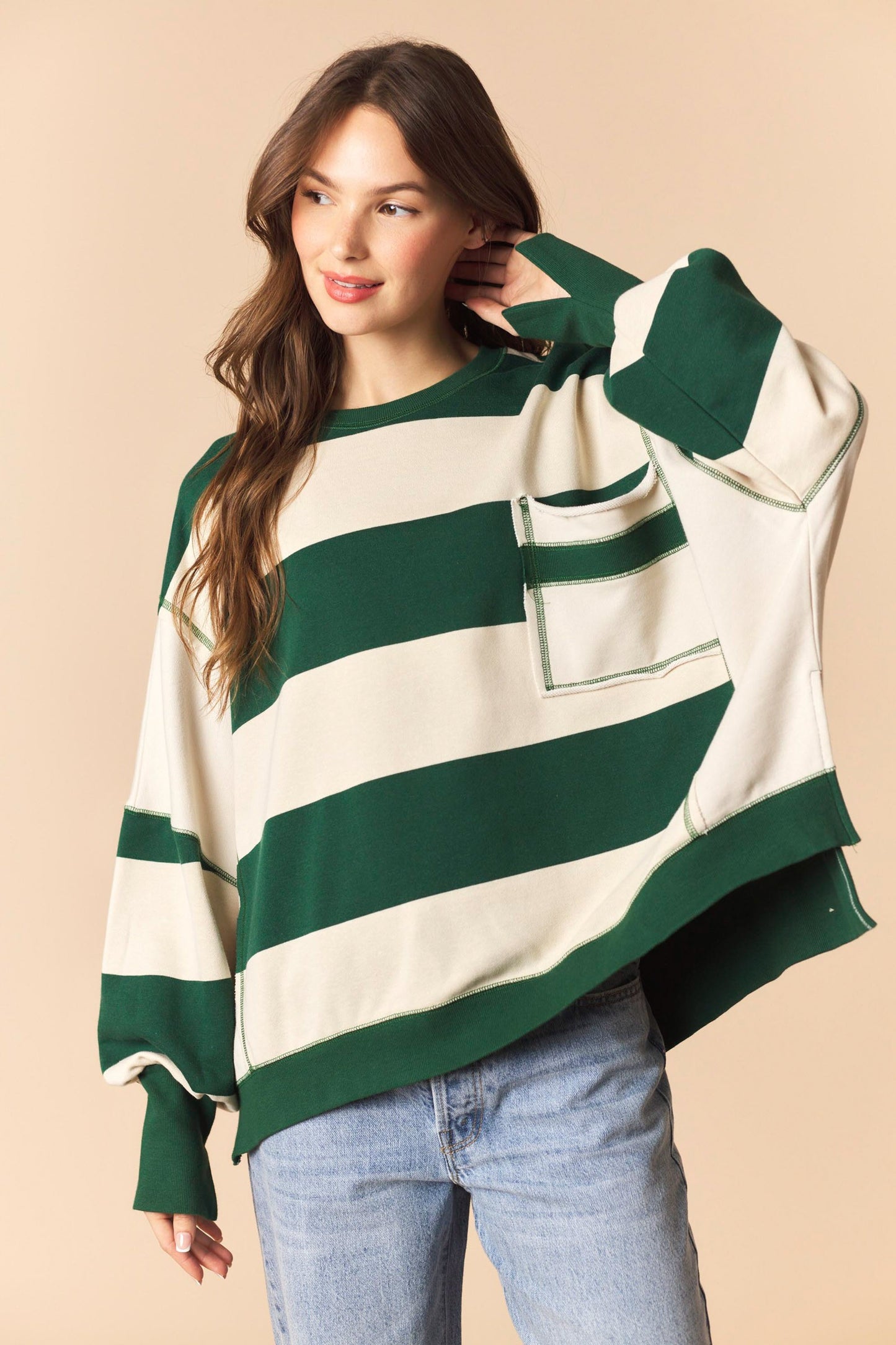 Green Bold Stripe Oversized Sweatshirt