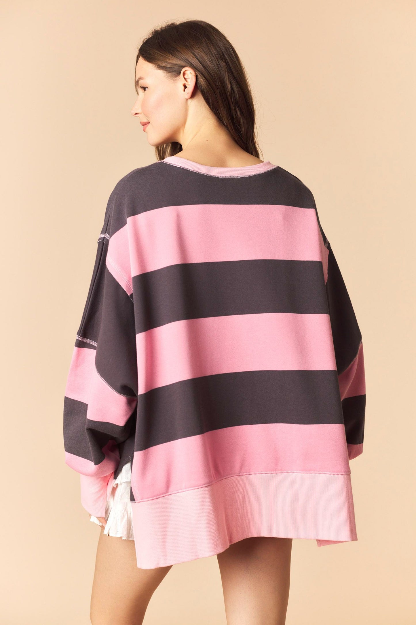 Pink Bold Stripe Oversized Sweatshirt