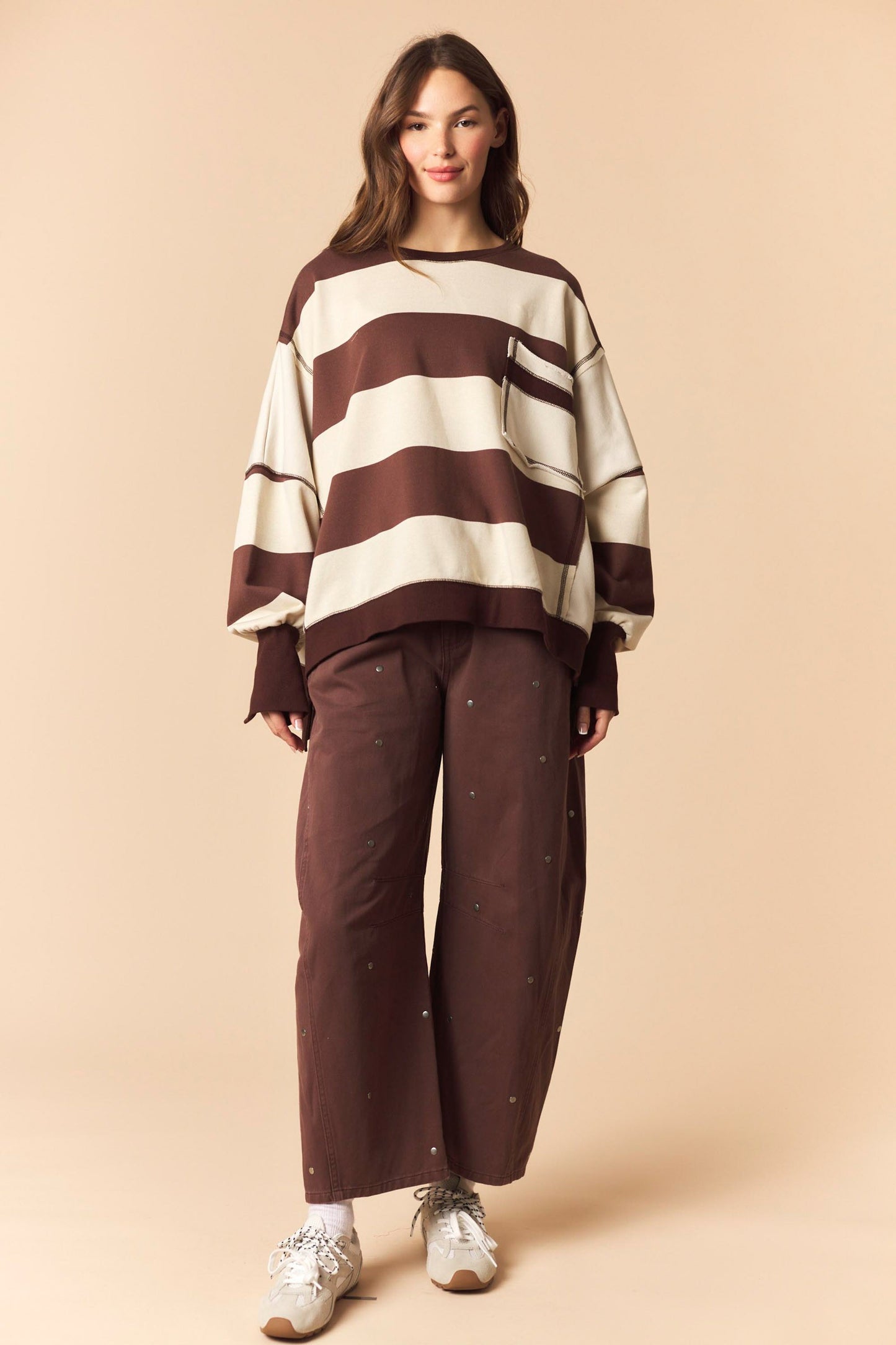 Brown Bold Stripe Oversized Sweatshirt