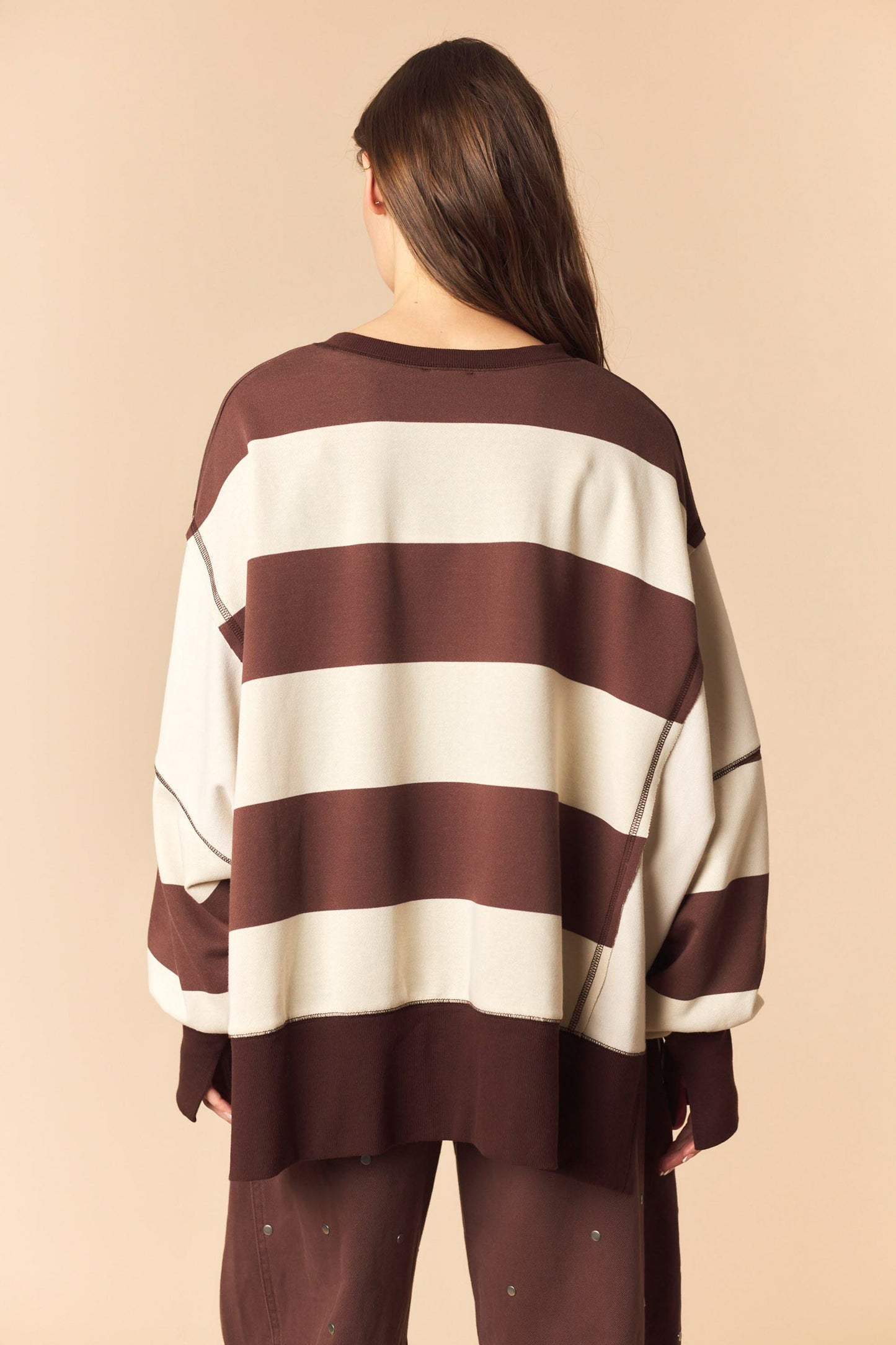 Brown Bold Stripe Oversized Sweatshirt
