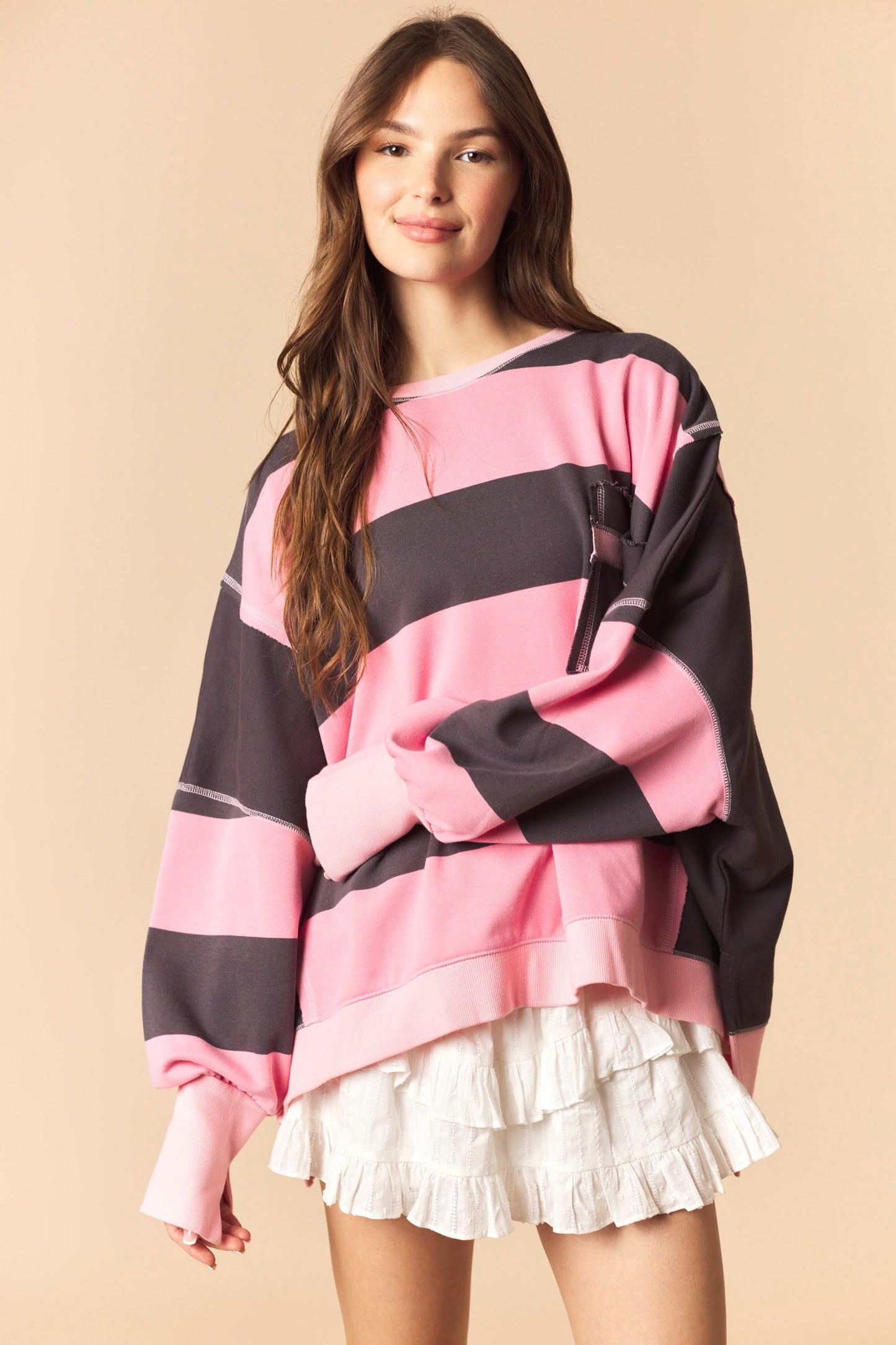 Pink Bold Stripe Oversized Sweatshirt