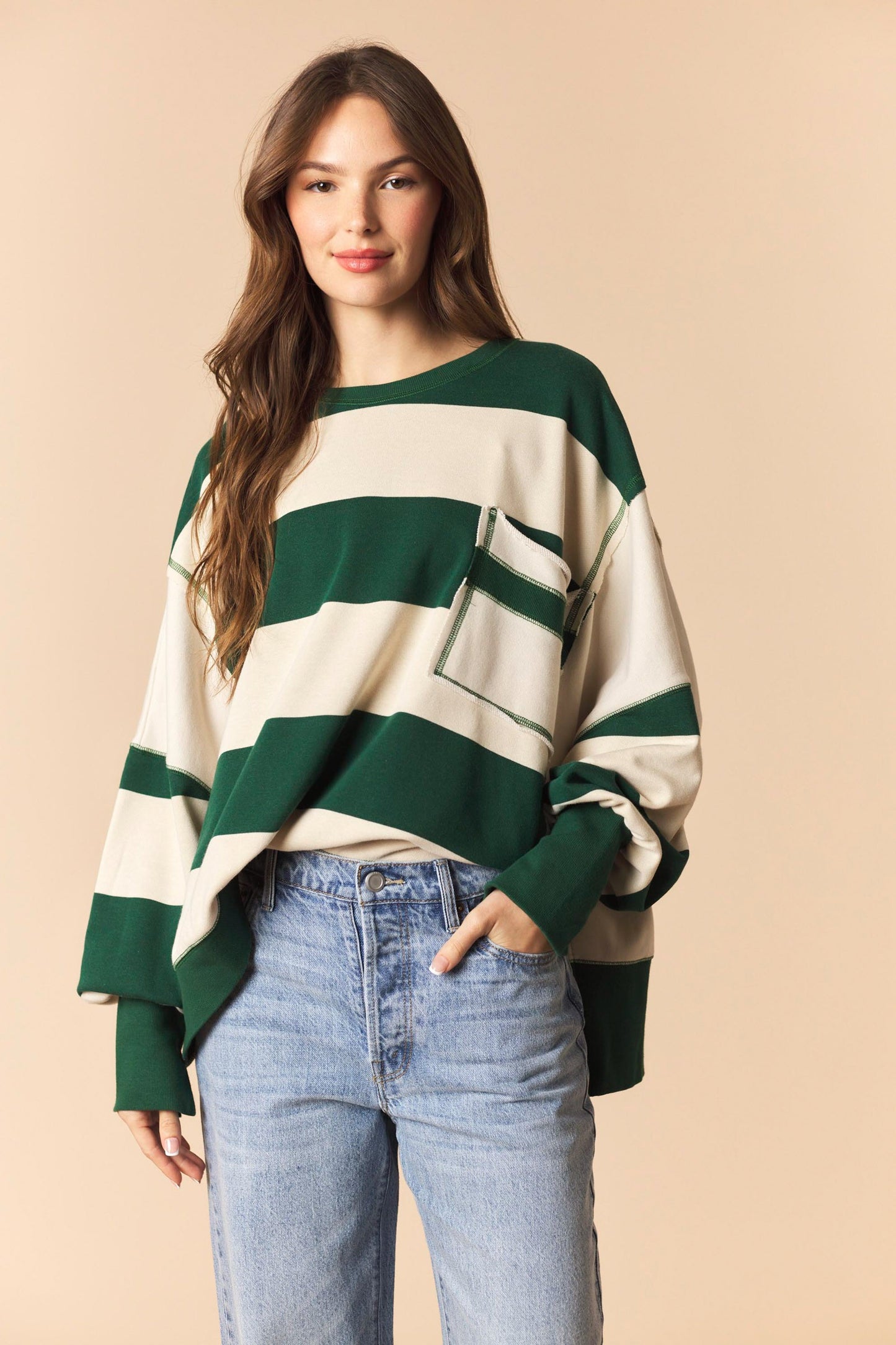 Green Bold Stripe Oversized Sweatshirt
