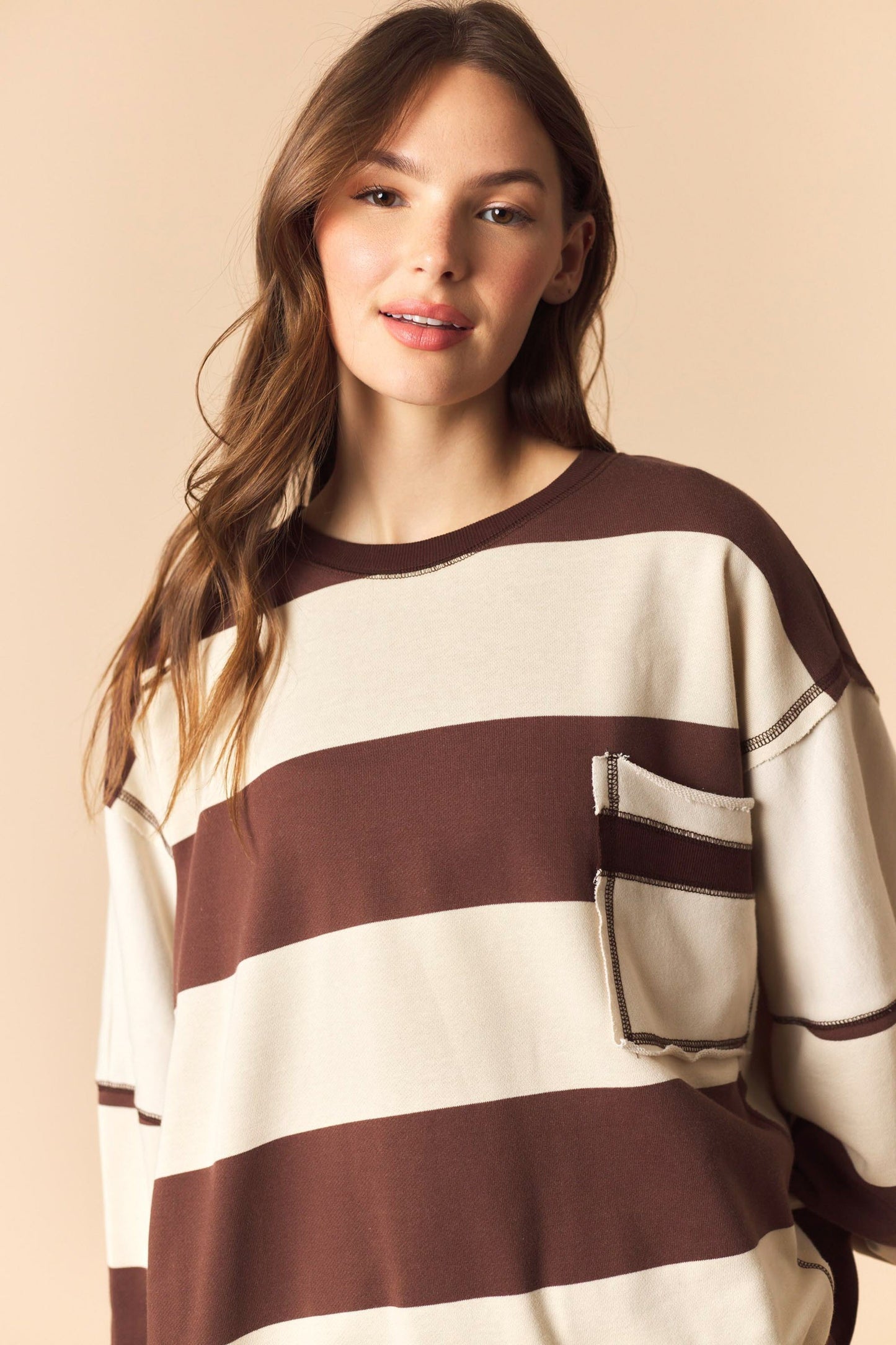 Brown Bold Stripe Oversized Sweatshirt