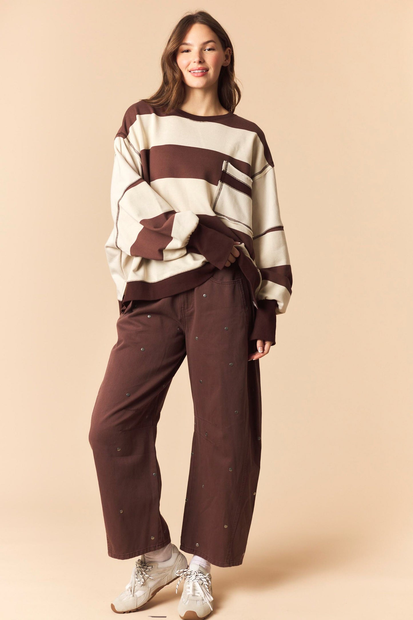 Brown Bold Stripe Oversized Sweatshirt