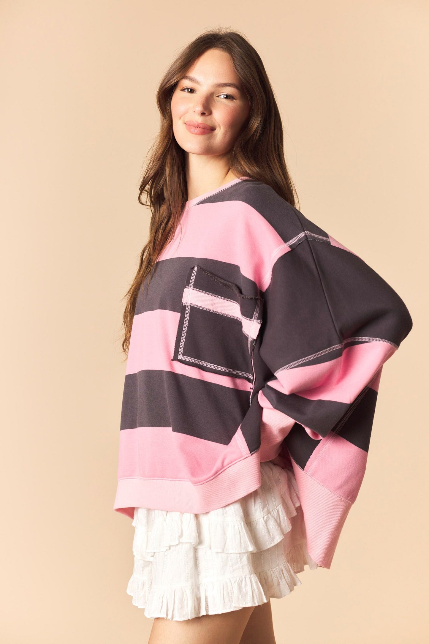 Pink Bold Stripe Oversized Sweatshirt