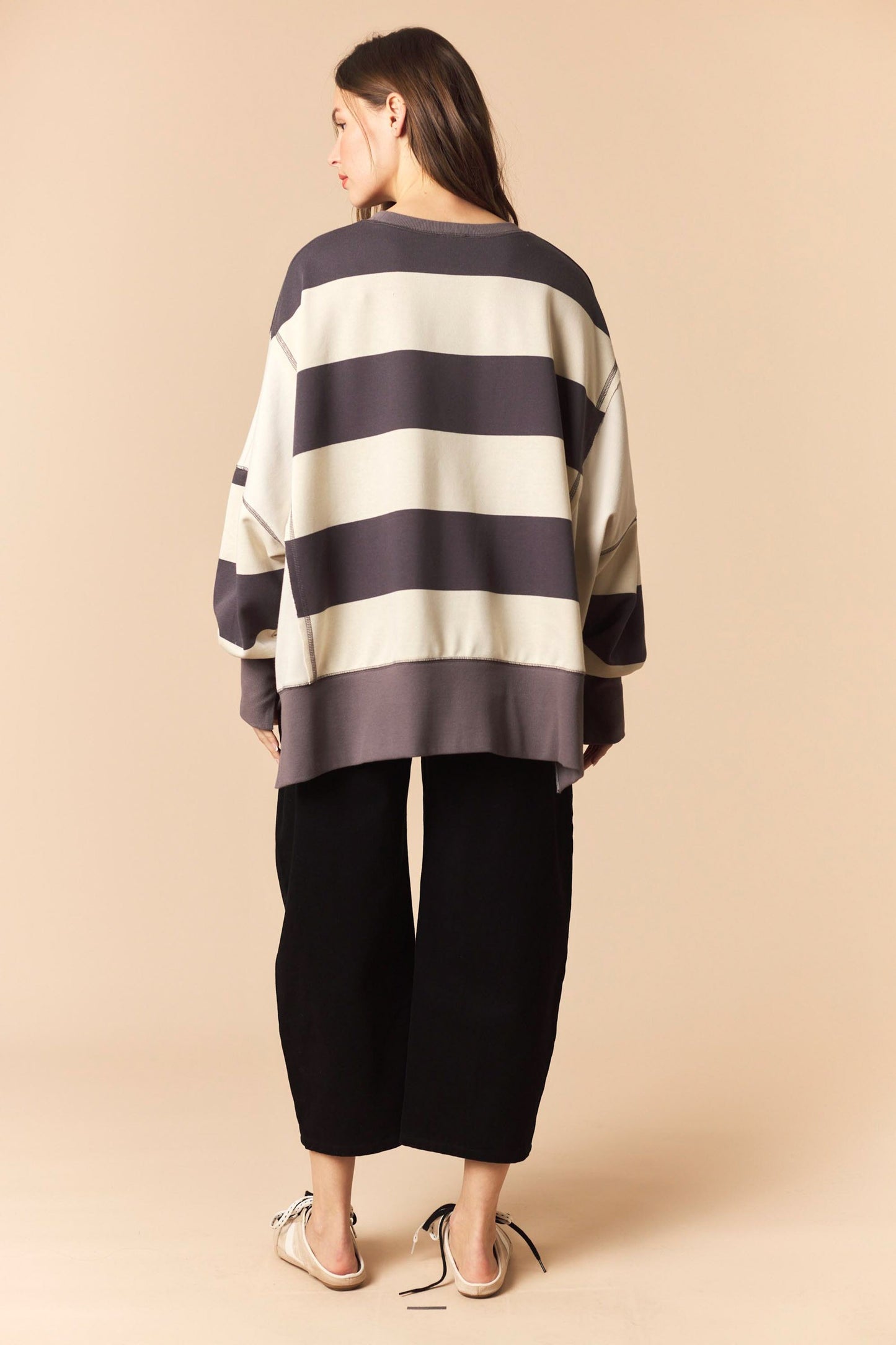 Charcoal Bold Stripe Oversized Sweatshirt