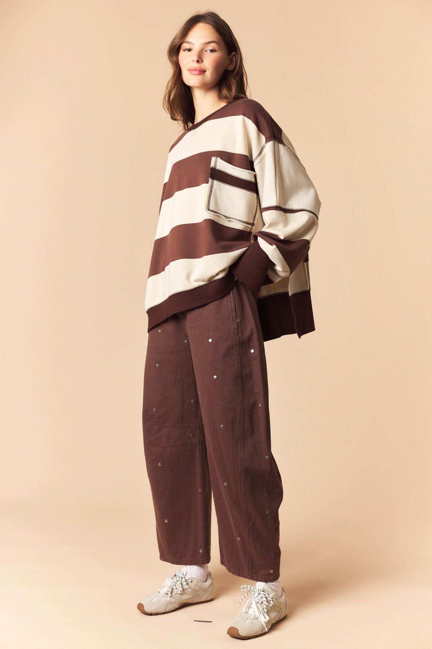 Brown Bold Stripe Oversized Sweatshirt