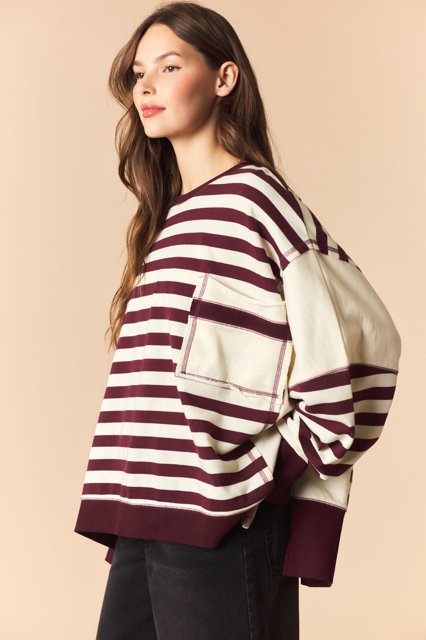 Wine Stripe Pocket Sweatshirt