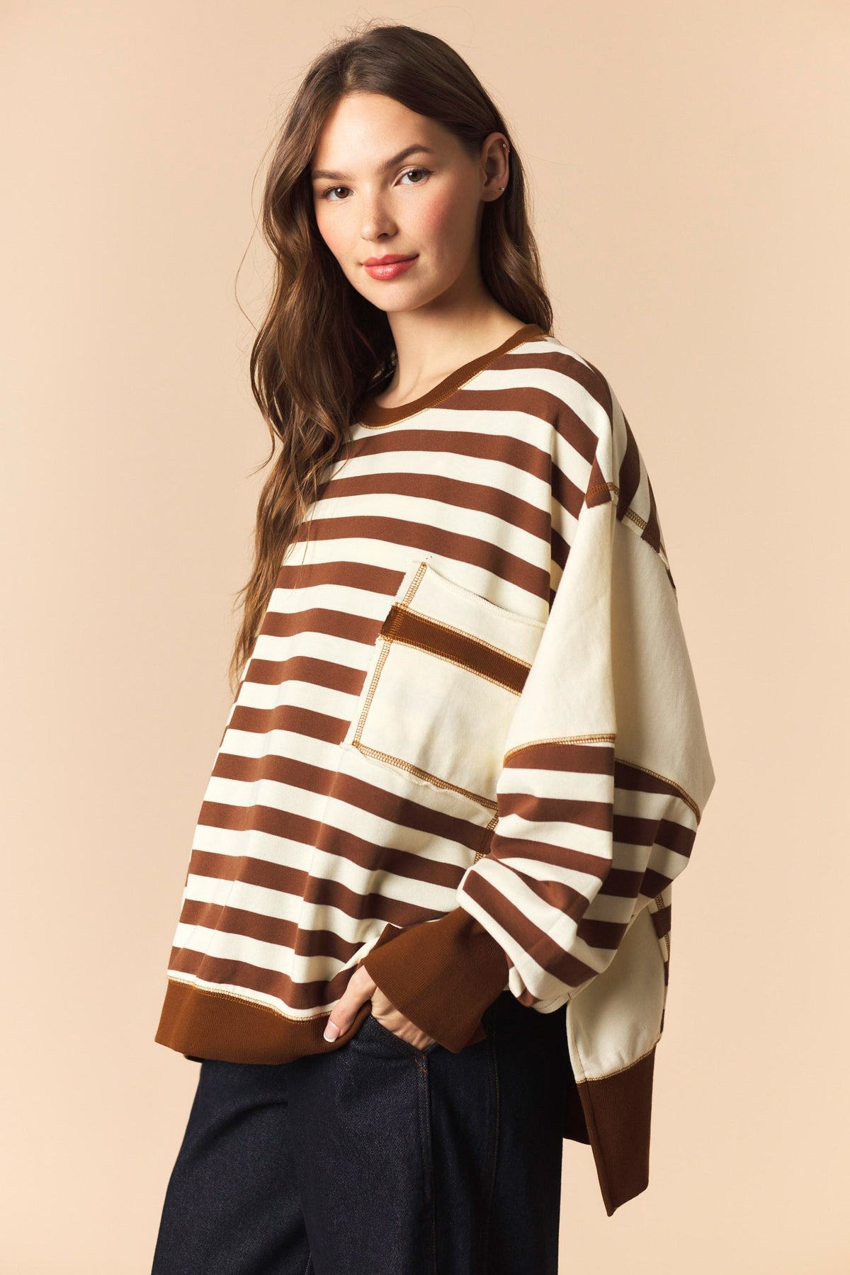 Brown Stripe Pocket Sweatshirt