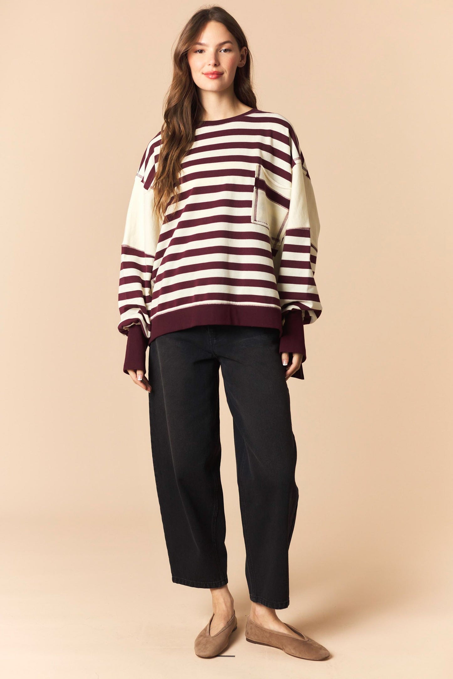 Wine Stripe Pocket Sweatshirt