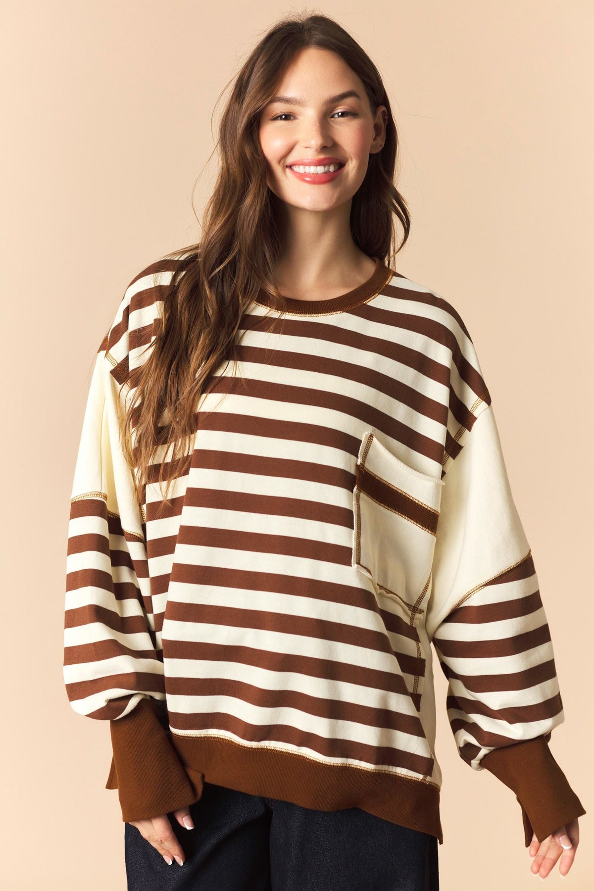 Brown Stripe Pocket Sweatshirt