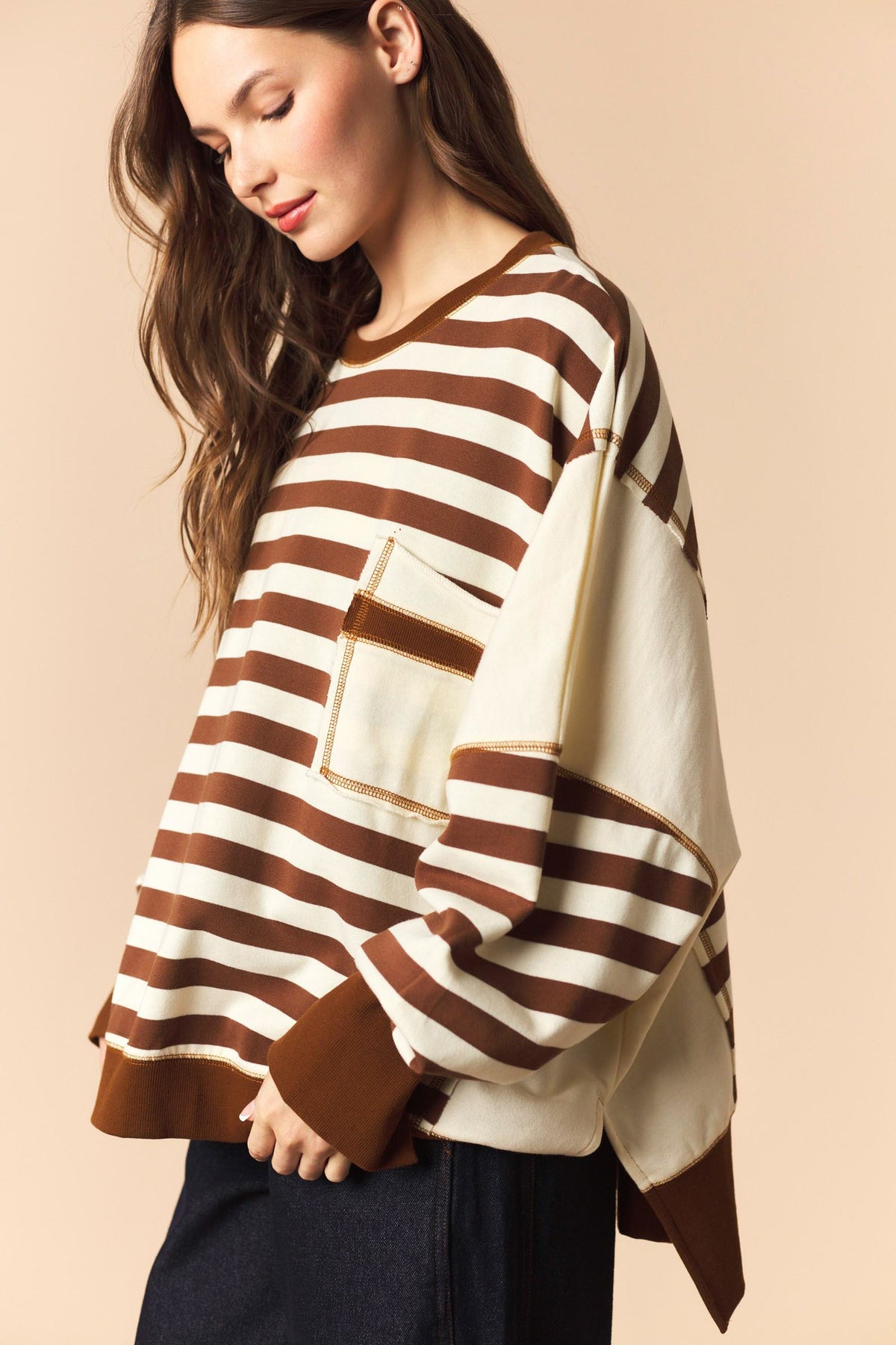 Brown Stripe Pocket Sweatshirt