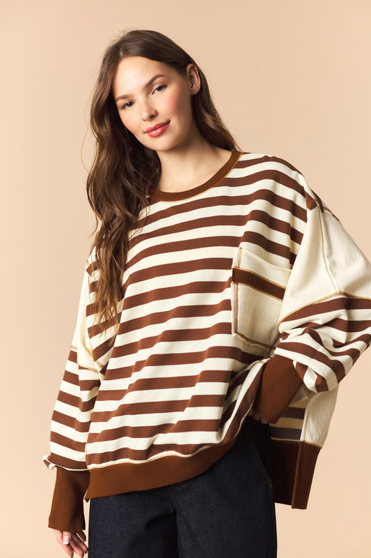Brown Stripe Pocket Sweatshirt
