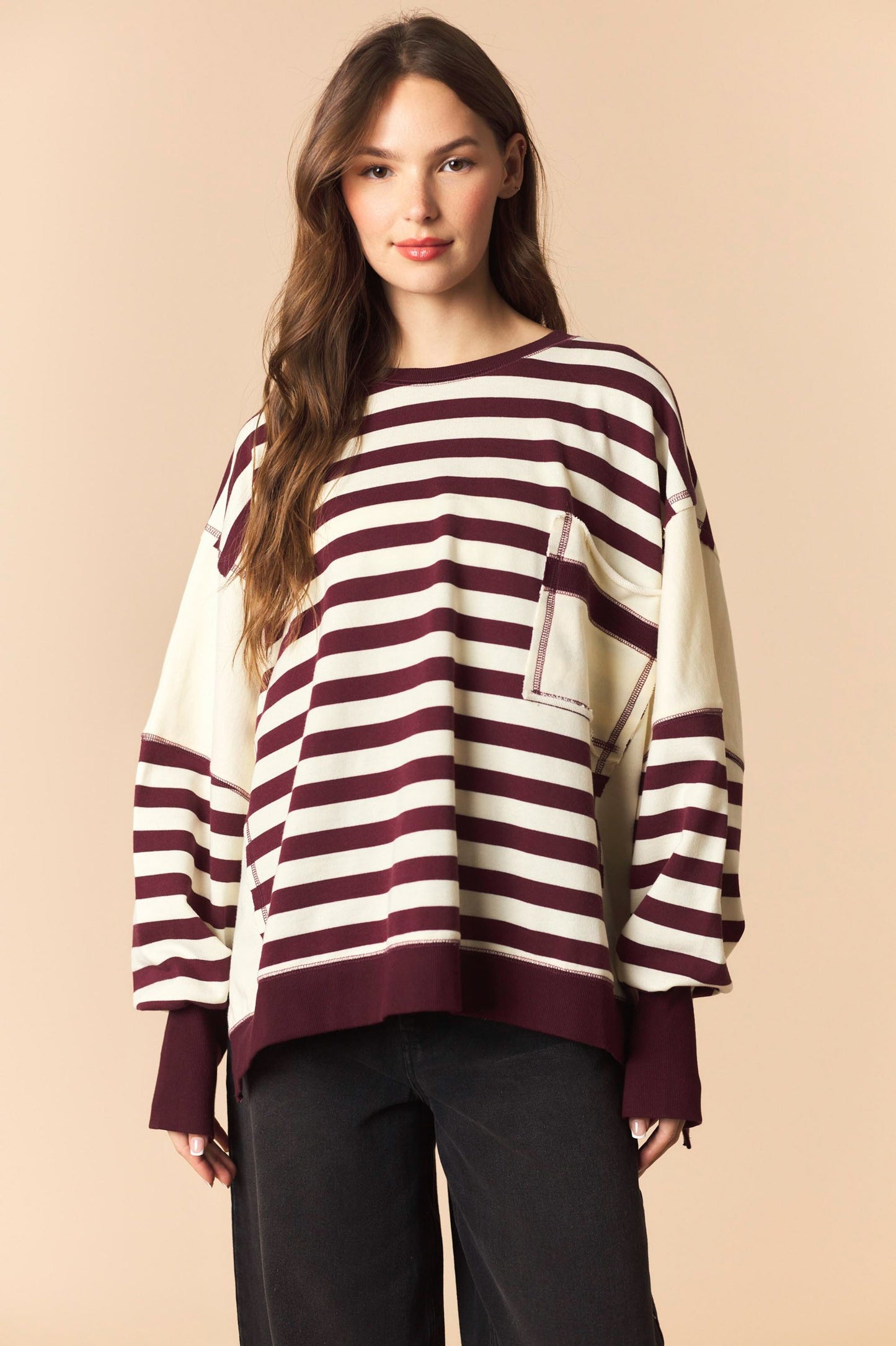 Wine Stripe Pocket Sweatshirt