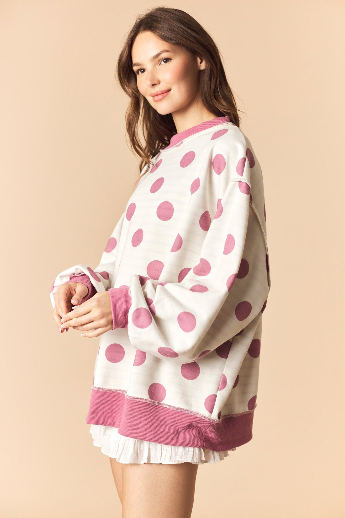 Mauve Polka Dot Reversible Sweatshirt