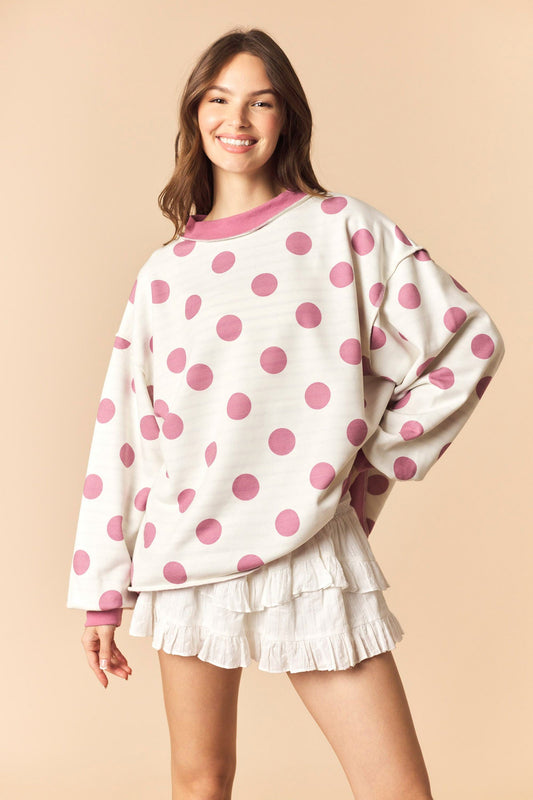 Mauve Polka Dot Reversible Sweatshirt