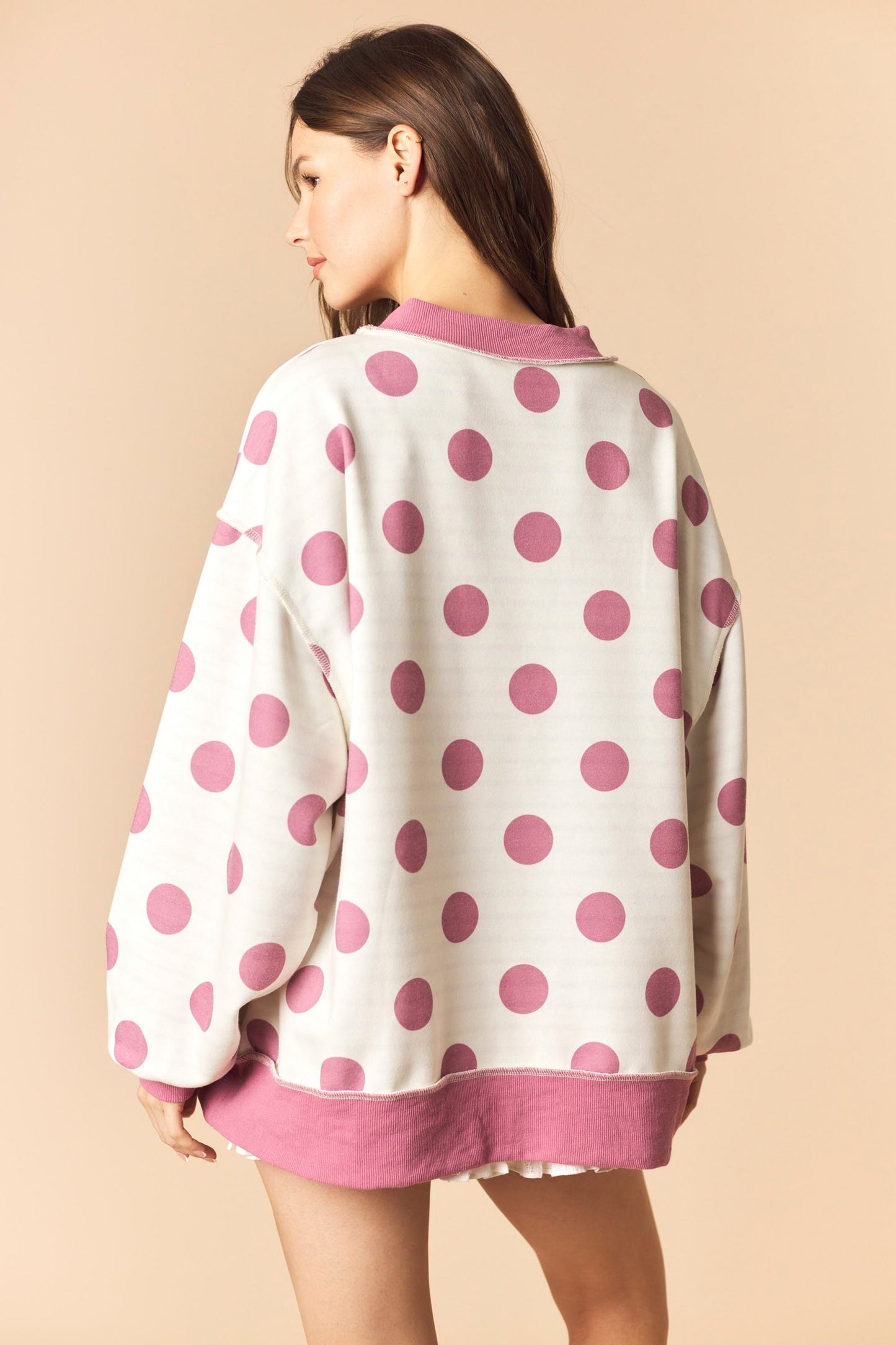 Mauve Polka Dot Reversible Sweatshirt