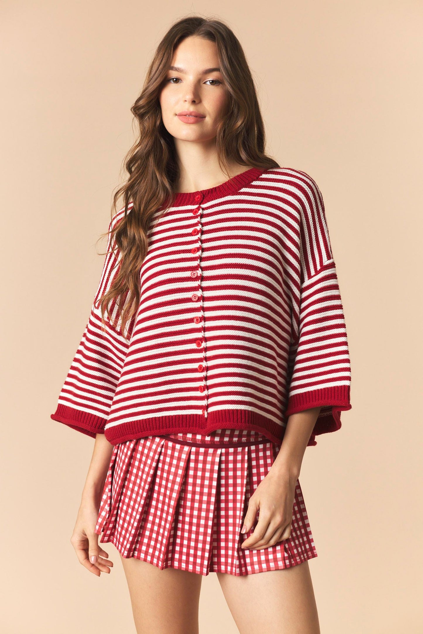 Striped Half Sleeve Oversize Cardigan