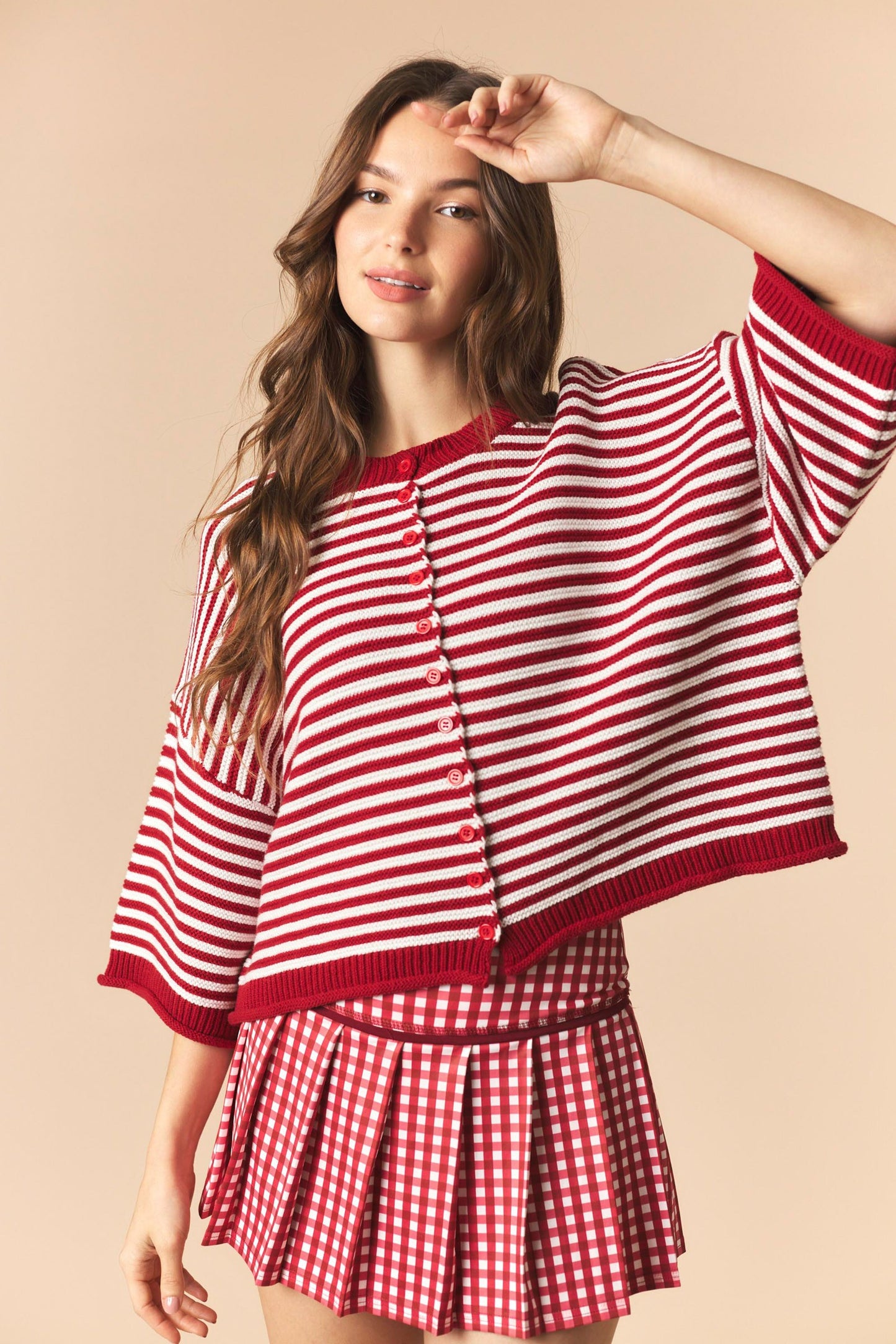 Striped Half Sleeve Oversize Cardigan