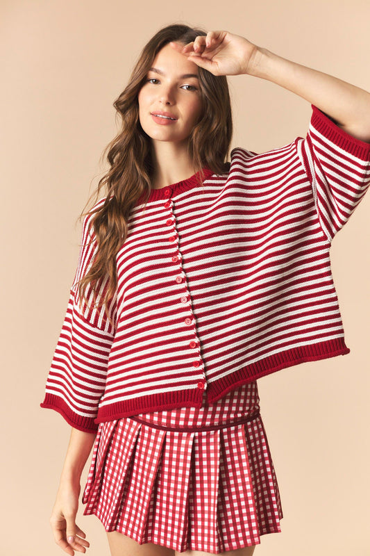 Striped Half Sleeve Oversize Cardigan