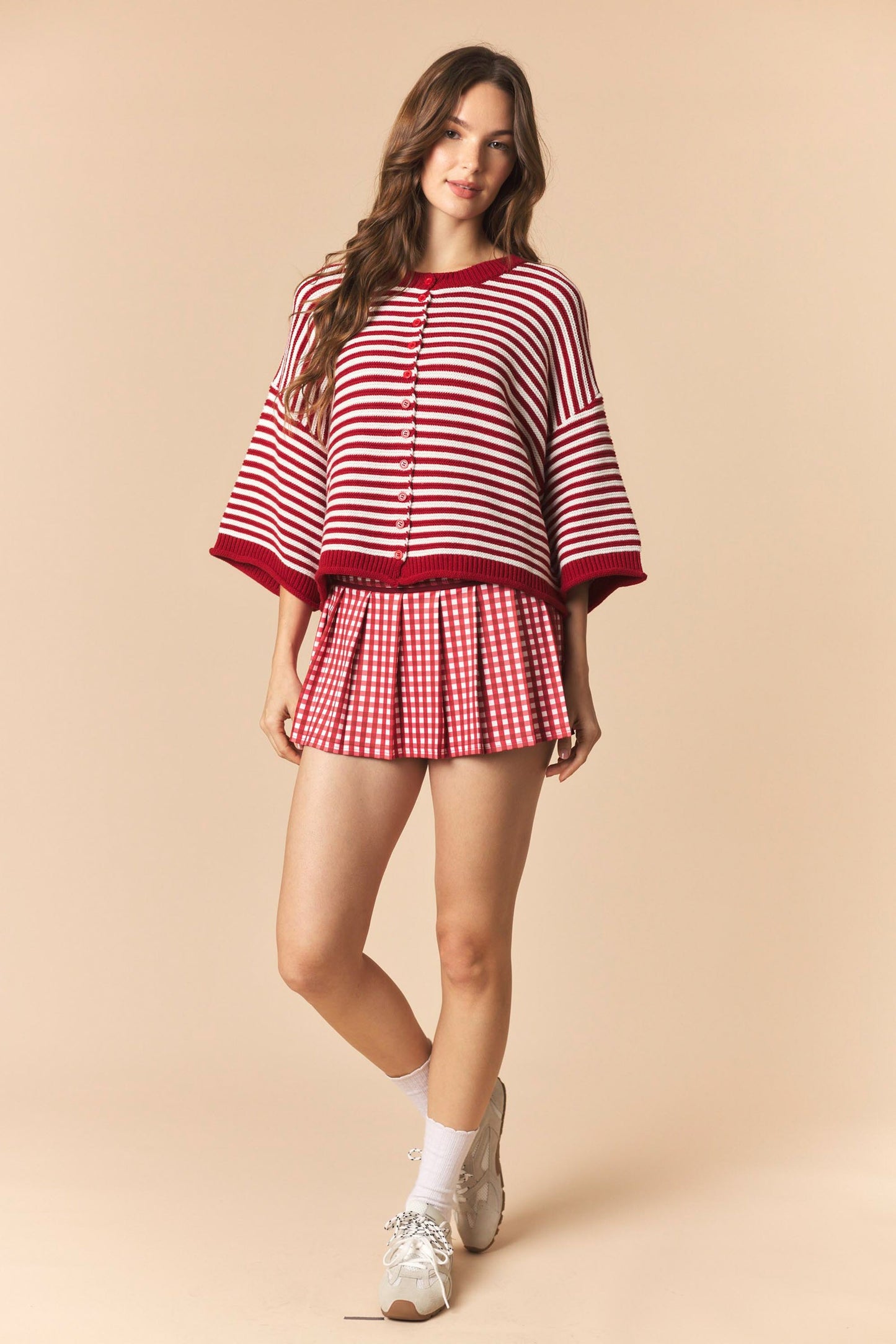 Striped Half Sleeve Oversize Cardigan