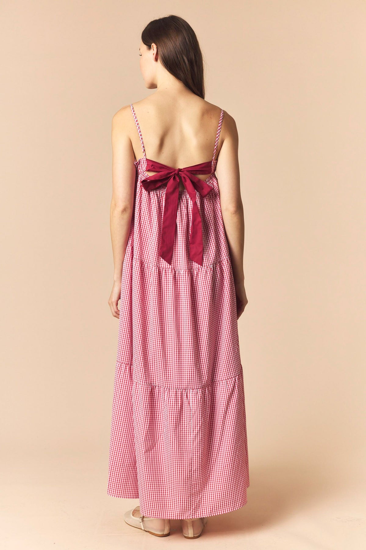 Crimson Bow Tiered Dress