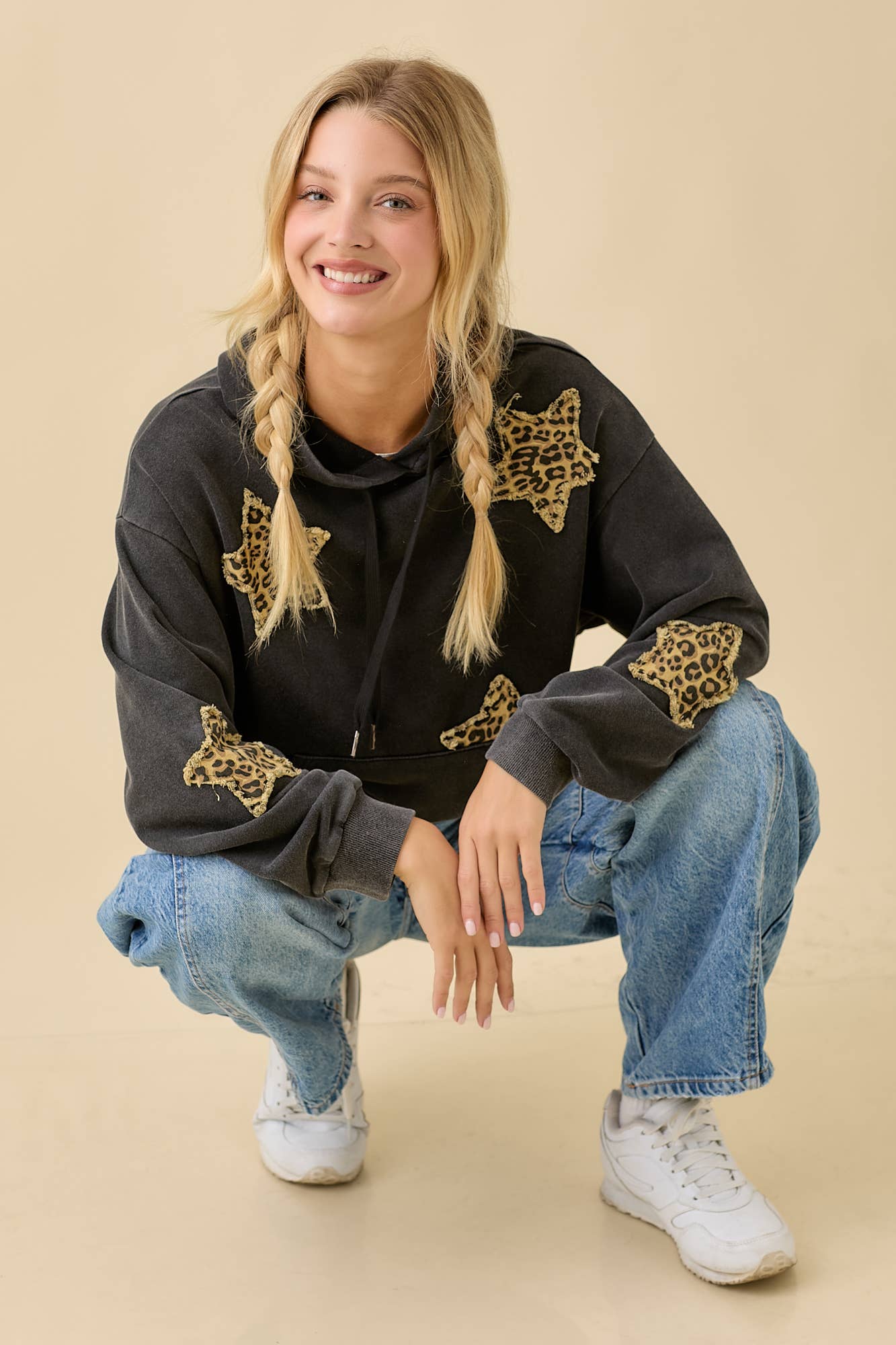 Leopard Star Patch Hoodie