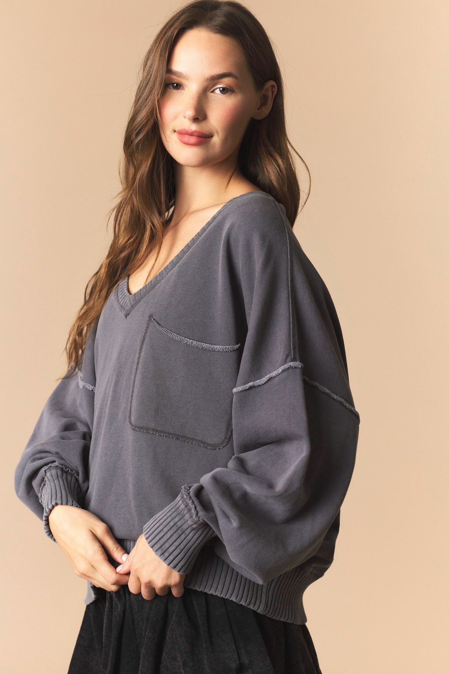 Charcoal V Neck Sweatshirt