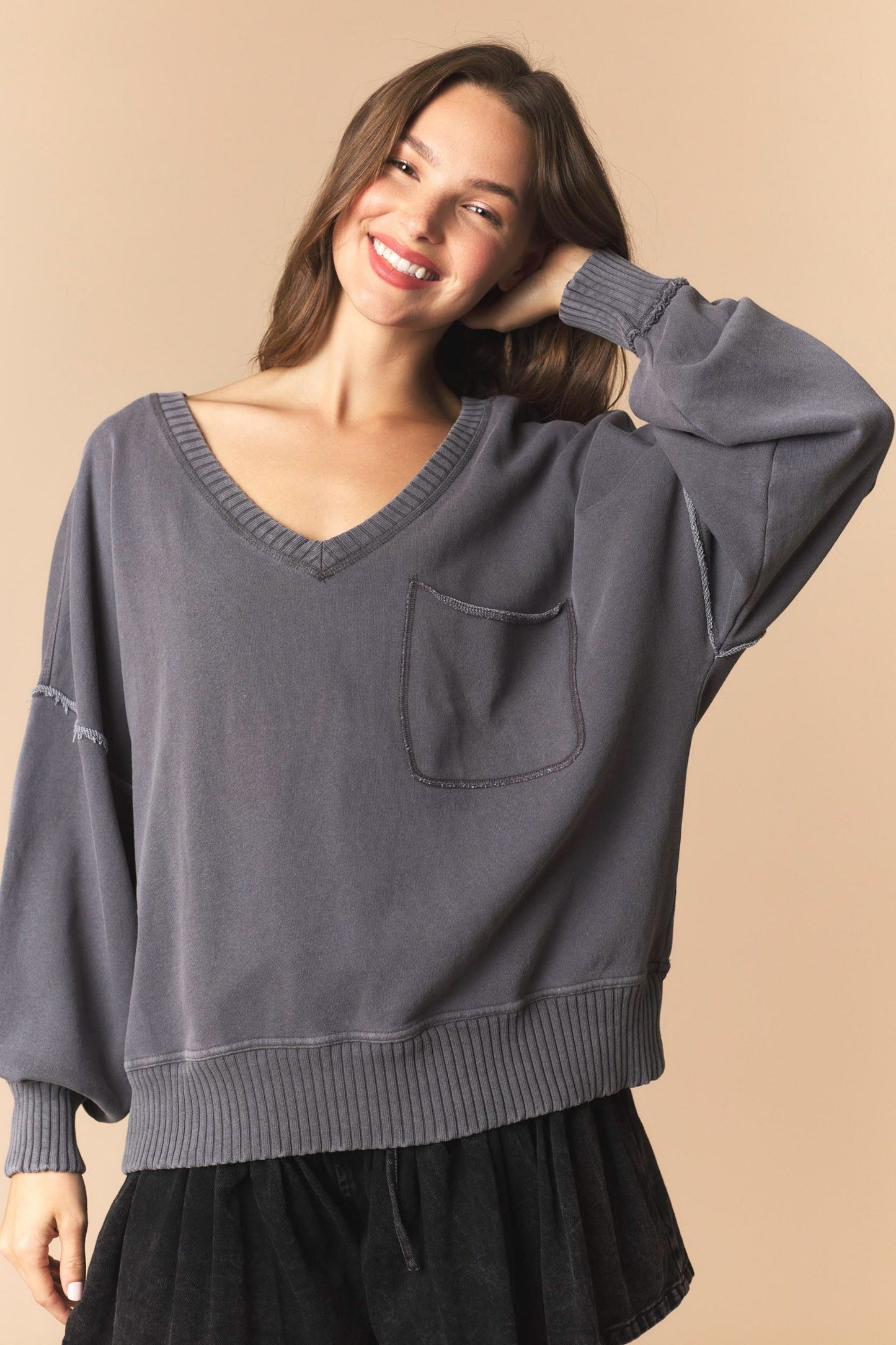 Charcoal V Neck Sweatshirt