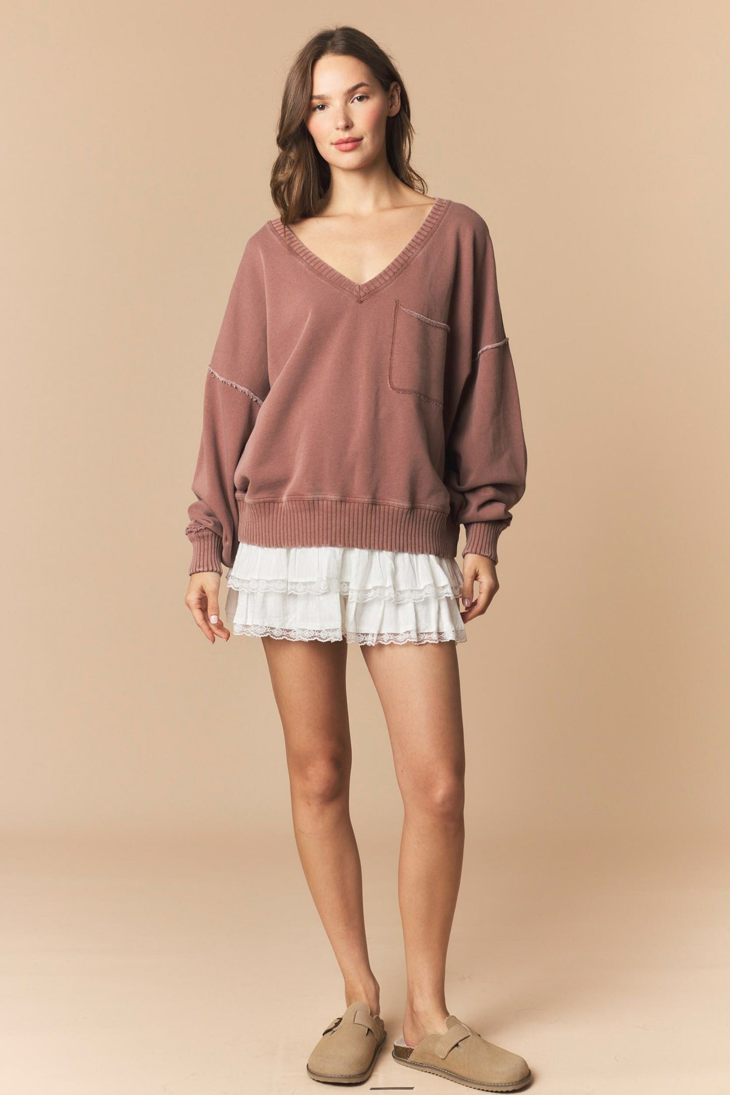 Mocha V Neck Sweatshirt