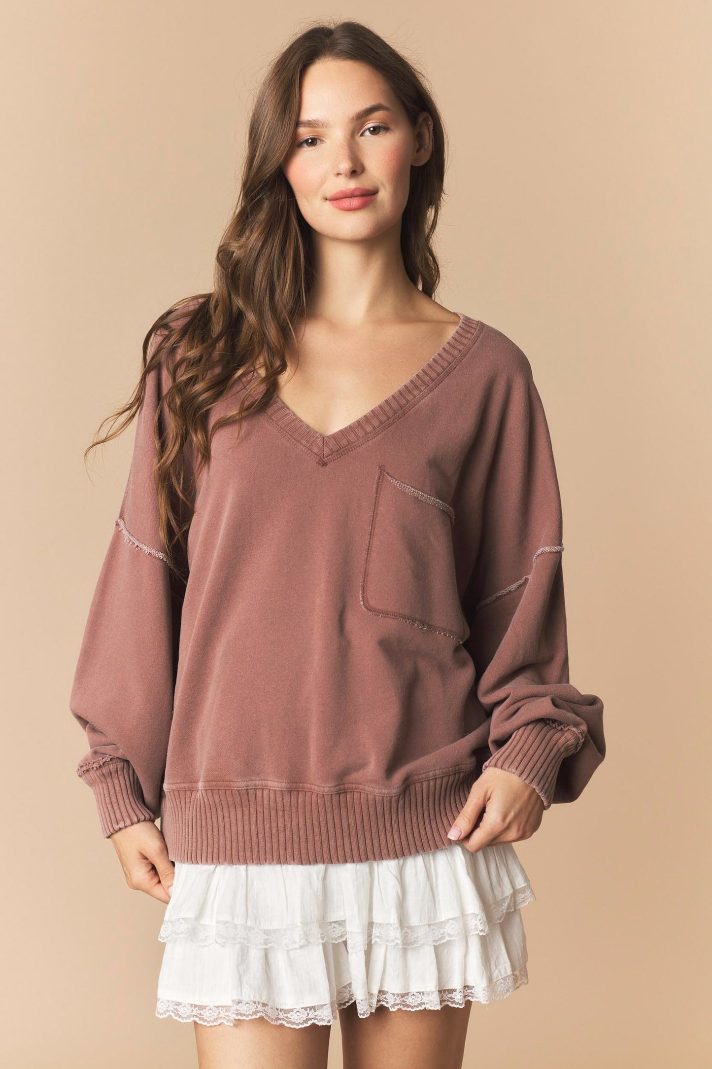 Mocha V Neck Sweatshirt