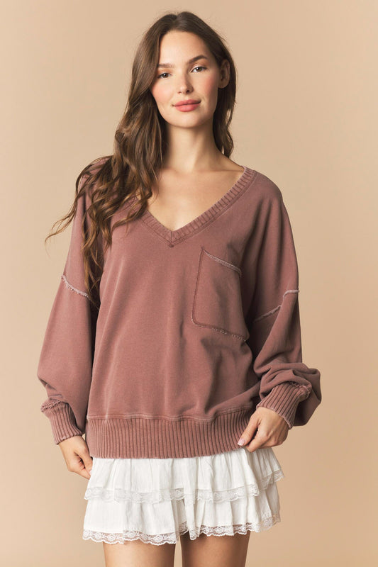 Mocha V Neck Sweatshirt