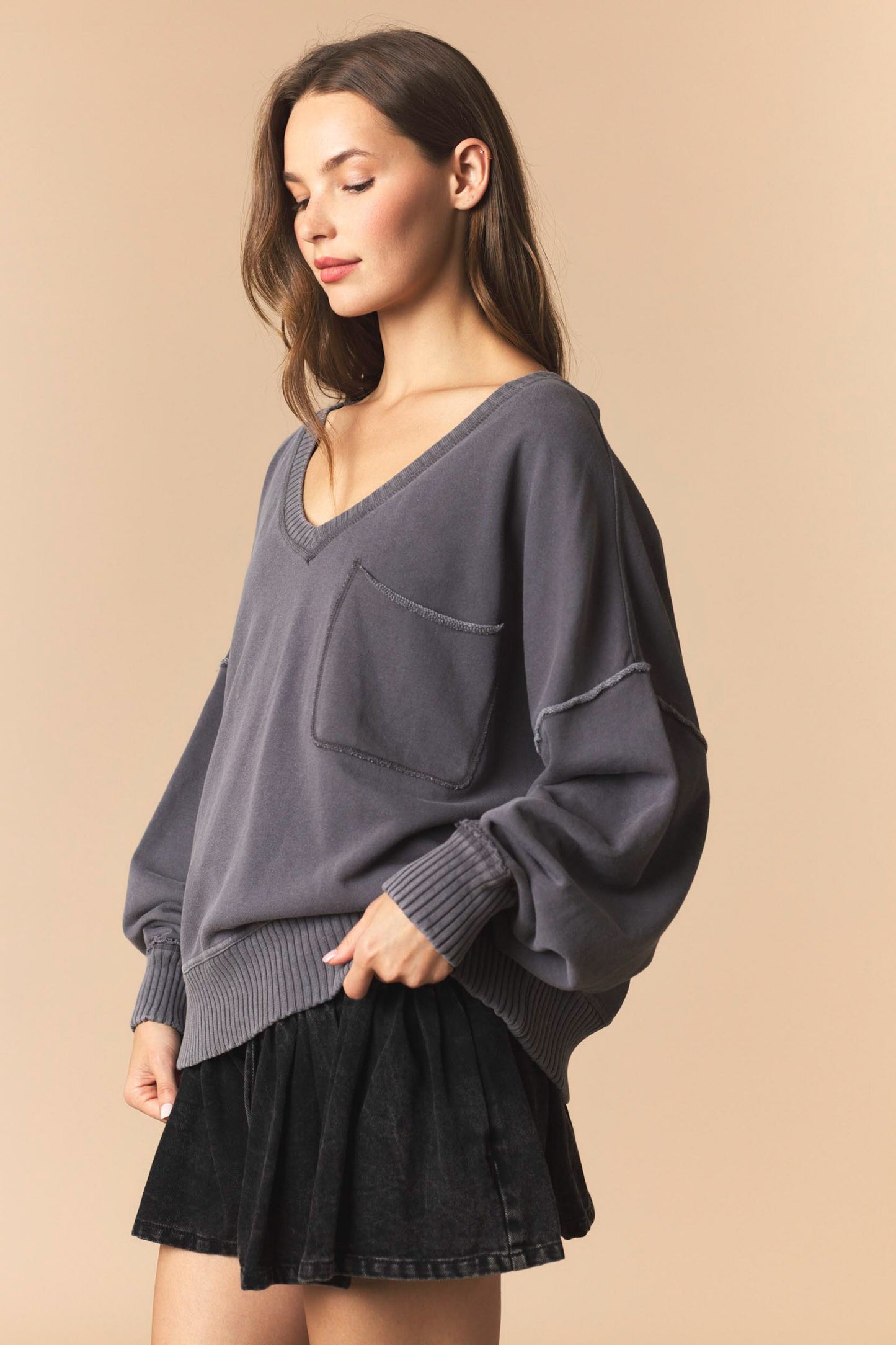 Charcoal V Neck Sweatshirt